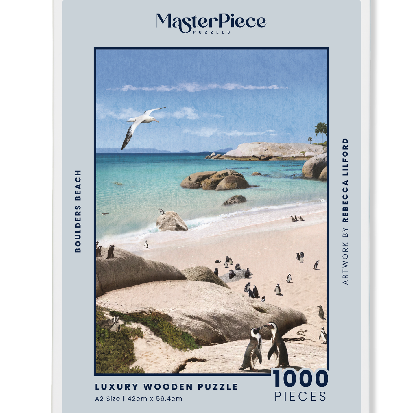 Boulders Beach is a MasterPiece wooden jigsaw puzzle from the African Odyssey poster series designed to showcases Africa’s most iconic natural wonders. Boulders Beach is a haven for African penguins.Precision-cut from 3mm thick wood and expertly printed, our MasterPiece puzzles offer a tactile and satisfying puzzling experience like no other. They are perfect for art lovers, nature enthusiasts and anyone looking for a thoughtful gift.
