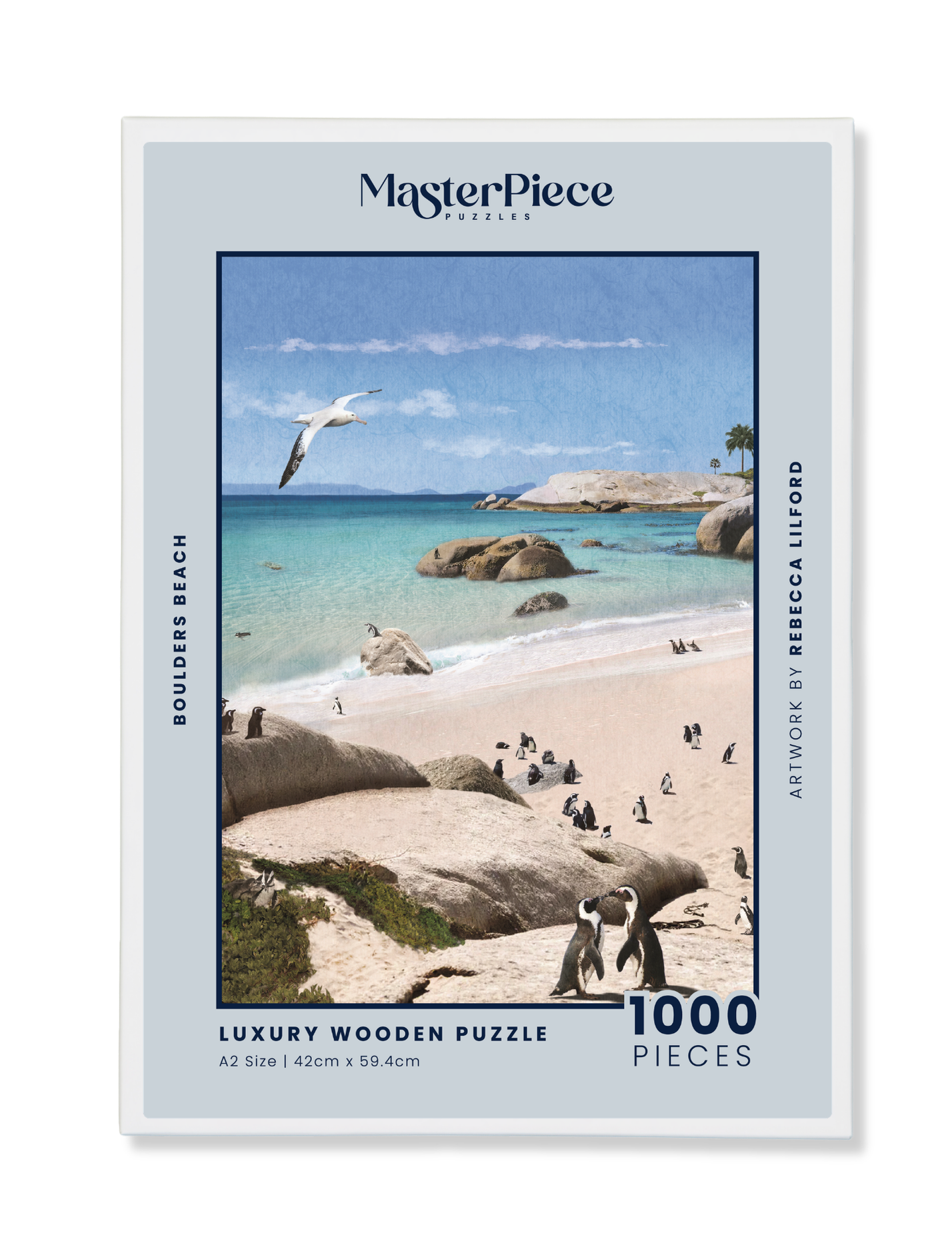 Boulders Beach is a MasterPiece wooden jigsaw puzzle from the African Odyssey poster series designed to showcases Africa’s most iconic natural wonders. Boulders Beach is a haven for African penguins.Precision-cut from 3mm thick wood and expertly printed, our MasterPiece puzzles offer a tactile and satisfying puzzling experience like no other. They are perfect for art lovers, nature enthusiasts and anyone looking for a thoughtful gift.