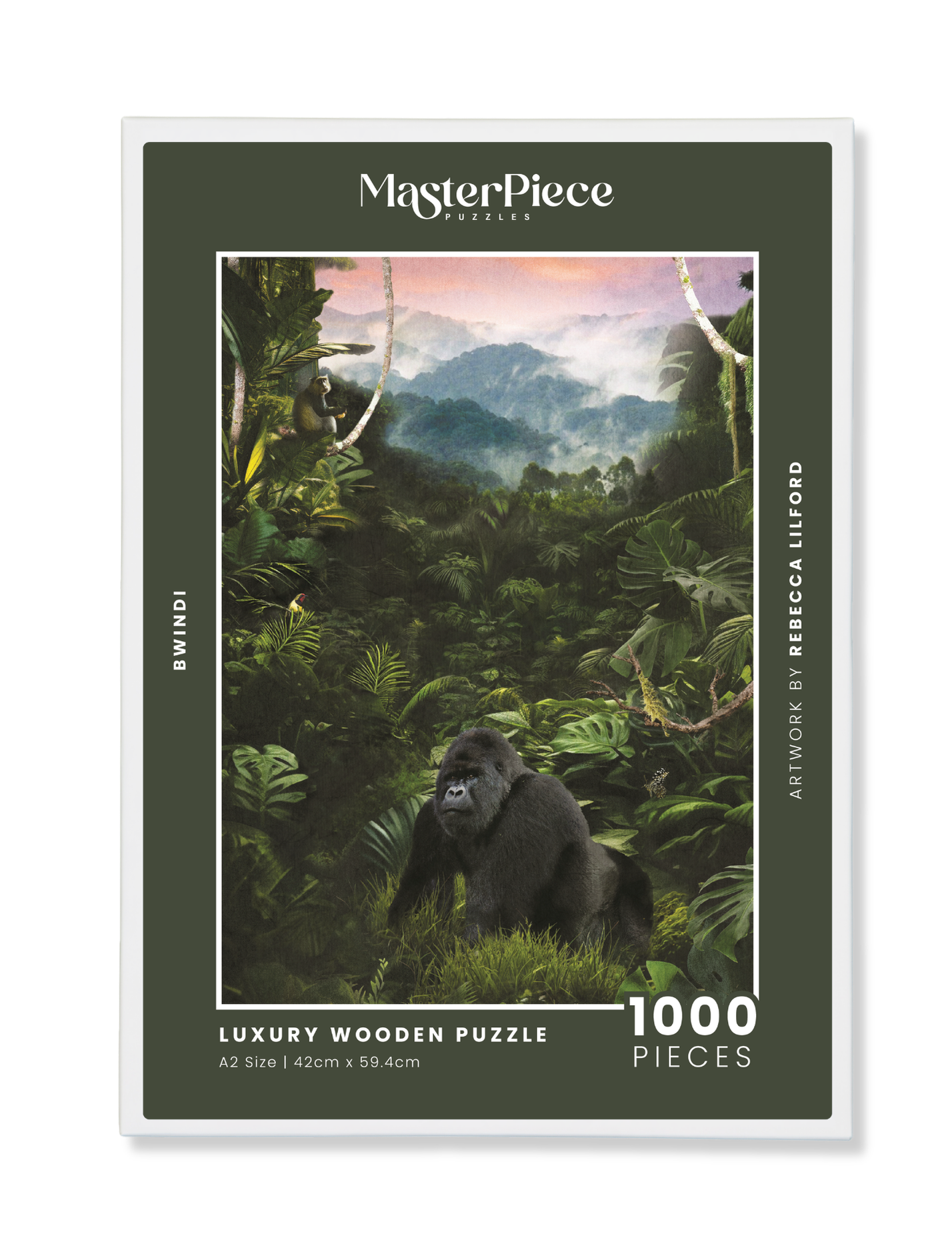 Bwindi is a MasterPiece wooden jigsaw puzzle from the African Odyssey poster series designed to showcase Africa’s most iconic natural wonders. Bwindi Impenetrable Forest is a UNESCO World Heritage Site known for its rich biodiversity and dense rainforest. Precision-cut from 3mm thick wood and expertly printed, our MasterPiece puzzles offer a tactile and satisfying puzzling experience like no other. They are perfect for art lovers, nature enthusiasts and anyone looking for a thoughtful gift.