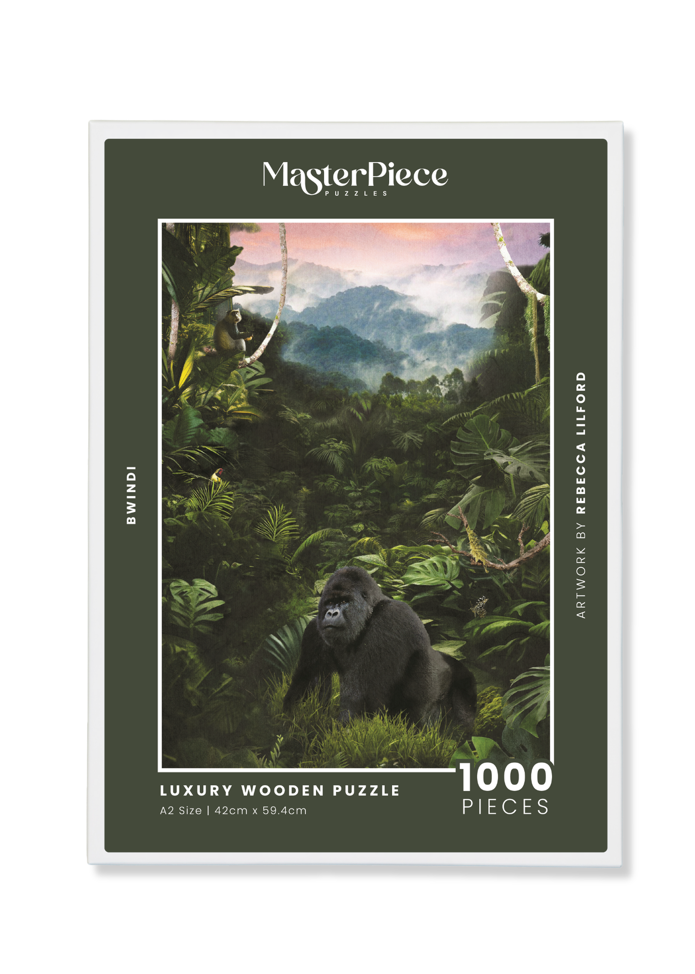 Bwindi is a MasterPiece wooden jigsaw puzzle from the African Odyssey poster series designed to showcase Africa’s most iconic natural wonders. Bwindi Impenetrable Forest is a UNESCO World Heritage Site known for its rich biodiversity and dense rainforest. Precision-cut from 3mm thick wood and expertly printed, our MasterPiece puzzles offer a tactile and satisfying puzzling experience like no other. They are perfect for art lovers, nature enthusiasts and anyone looking for a thoughtful gift.
