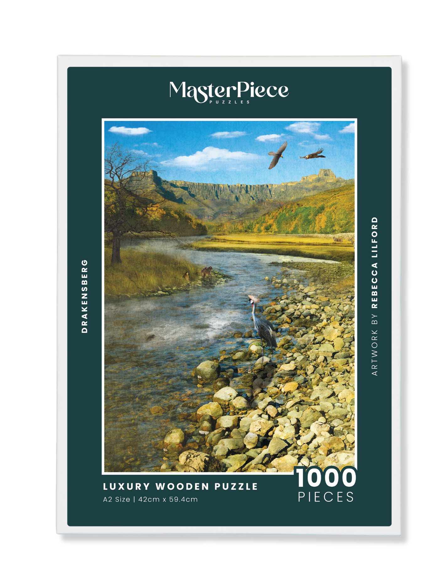 Drakensberg is a MasterPiece wooden jigsaw puzzle from the African Odyssey poster series designed to showcase Africa’s most iconic natural wonders. The Drakensberg Amphitheatre, located in KwaZulu-Natal, South Africa, stretches over 5 km and rises up to 1.2 km high. Precision-cut from 3mm thick wood and expertly printed, our MasterPiece puzzles offer a tactile and satisfying puzzling experience like no other. They are perfect for art lovers, nature enthusiasts and anyone looking for a thoughtful gift.