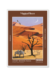 Deadvlei is a MasterPiece wooden jigsaw puzzle from the African Odyssey poster series designed to showcase Africa’s most iconic natural wonders. 
Precision-cut from 3mm thick wood and expertly printed, our MasterPiece puzzles offer a tactile and satisfying puzzling experience like no other. They are perfect for art lovers, nature enthusiasts and anyone looking for a thoughtful gift.