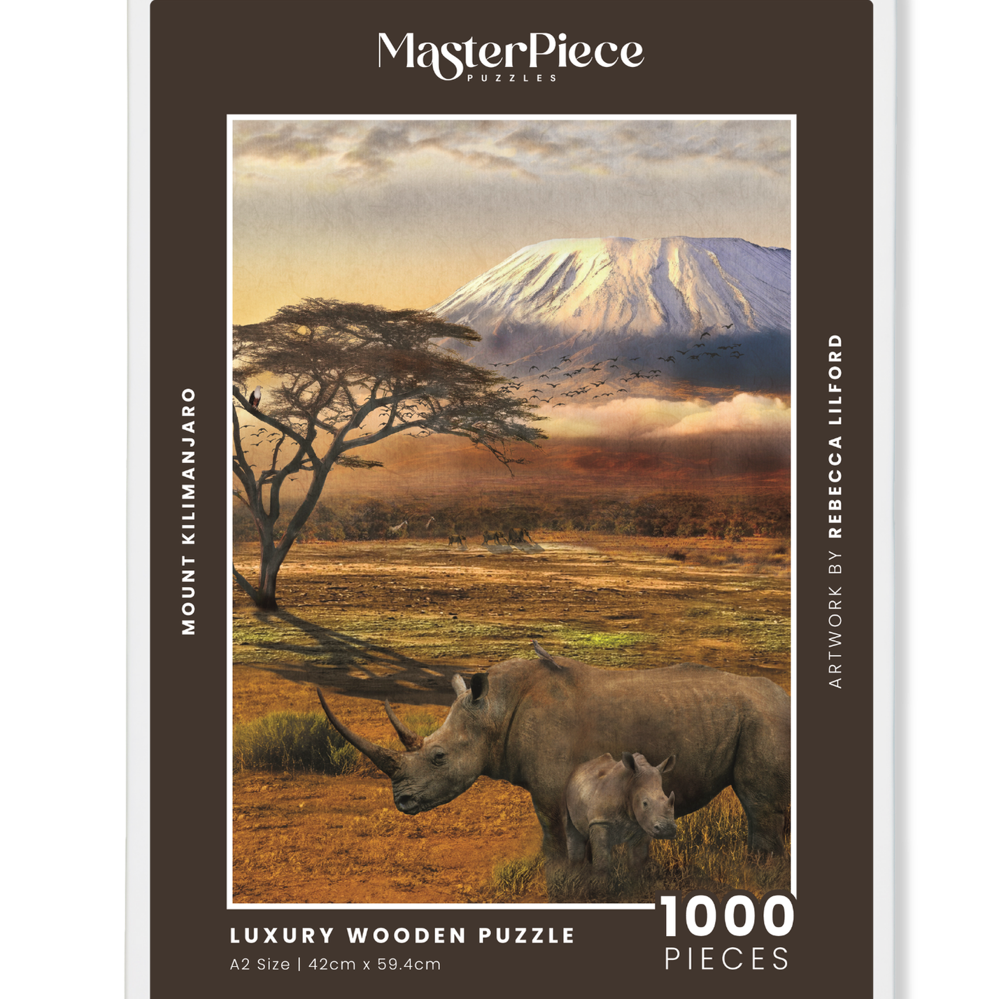 Mount Kilimanjaro is a MasterPiece wooden jigsaw puzzle from the African Odyssey poster series designed to showcase Africa’s most iconic natural wonders. This puzzle showcases Africa’s highest peak, standing at 5 895 meters above sea level. Precision-cut from 3mm thick wood and expertly printed, our MasterPiece puzzles offer a tactile and satisfying puzzling experience like no other. They are perfect for art lovers, nature enthusiasts and anyone looking for a thoughtful gift.