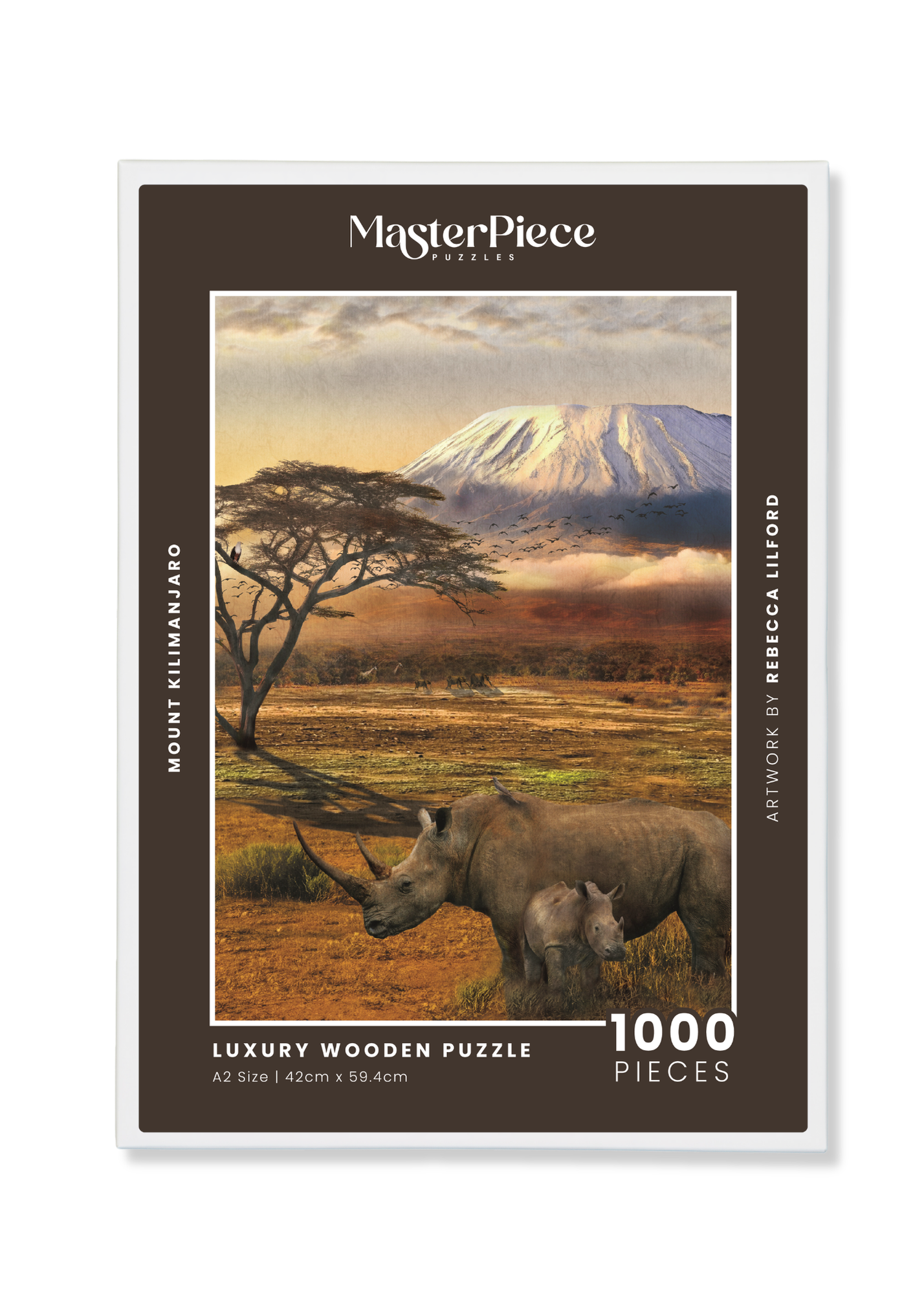Mount Kilimanjaro is a MasterPiece wooden jigsaw puzzle from the African Odyssey poster series designed to showcase Africa’s most iconic natural wonders. This puzzle showcases Africa’s highest peak, standing at 5 895 meters above sea level. Precision-cut from 3mm thick wood and expertly printed, our MasterPiece puzzles offer a tactile and satisfying puzzling experience like no other. They are perfect for art lovers, nature enthusiasts and anyone looking for a thoughtful gift.