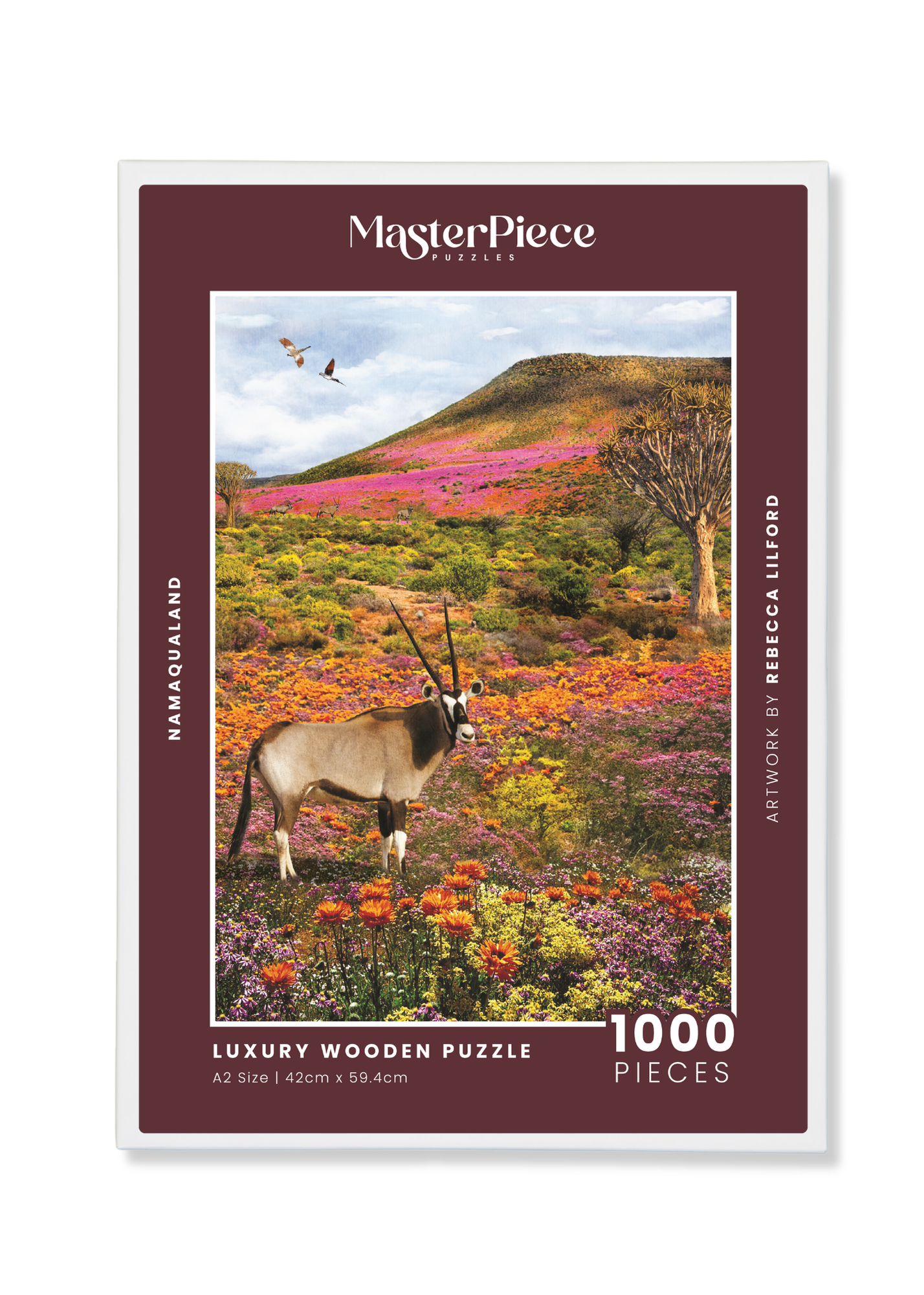 Namaqualand is a MasterPiece wooden jigsaw puzzle from the African Odyssey poster series designed to showcase Africa’s most iconic natural wonders. This one captures the region in South Africa famous for its stunning spring wildflower bloom. Precision-cut from 3mm thick wood and expertly printed, our MasterPiece puzzles offer a tactile and satisfying puzzling experience like no other. They are perfect for art lovers, nature enthusiasts and anyone looking for a thoughtful gift.