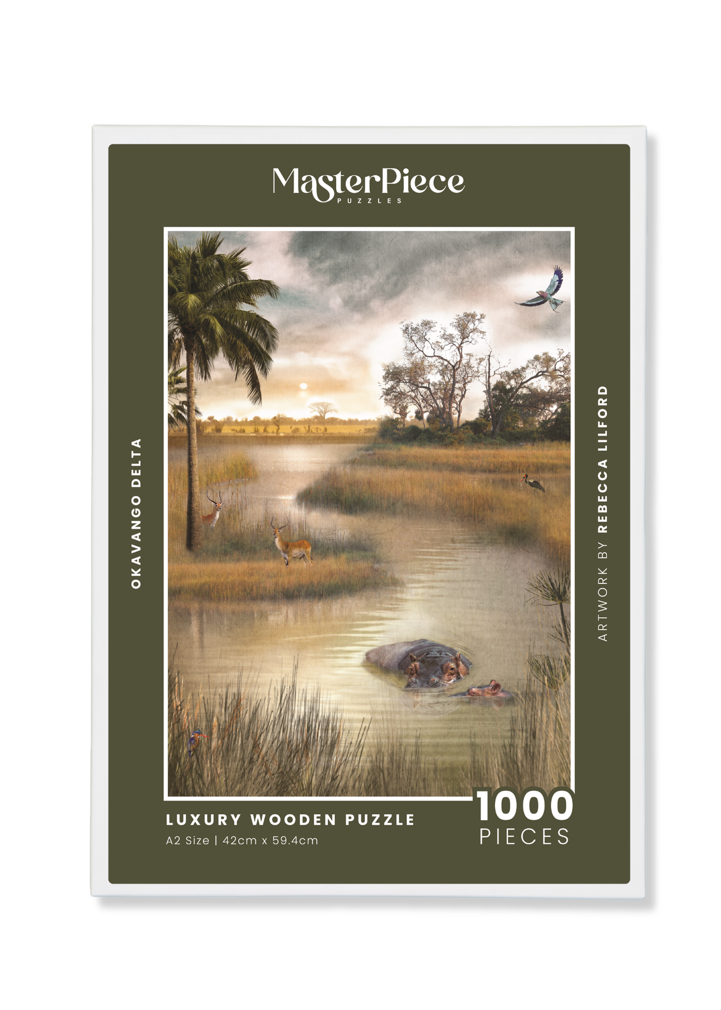 Okavango Delta is a MasterPiece wooden jigsaw puzzle. This design captures the vast wetland in Botswana, renowned for its rich biodiversity and stunning natural beauty. Precision-cut from 3mm thick wood and expertly printed, our MasterPiece puzzles offer a tactile and satisfying puzzling experience like no other. They are perfect for art lovers, nature enthusiasts and anyone looking for a thoughtful gift.