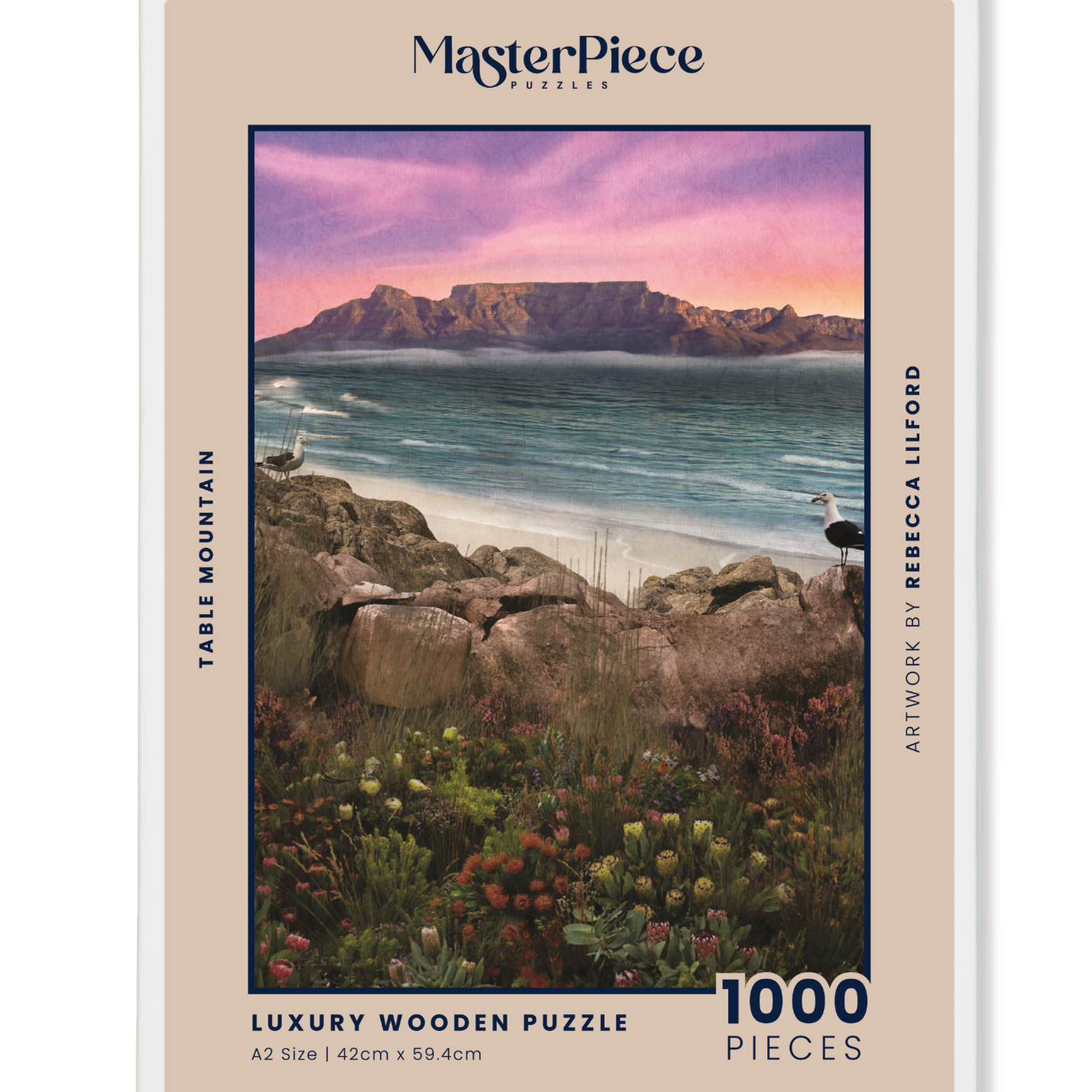 Table Mountain is a MasterPiece wooden jigsaw puzzle from the African Odyssey poster series designed to showcase Africa’s most iconic natural wonders. This design captures the iconic flat-topped mountain overlooking Cape Town, South Africa. Precision-cut from 3mm thick wood and expertly printed, our MasterPiece puzzles offer a tactile and satisfying puzzling experience like no other. They are perfect for art lovers, nature enthusiasts and anyone looking for a thoughtful gift.