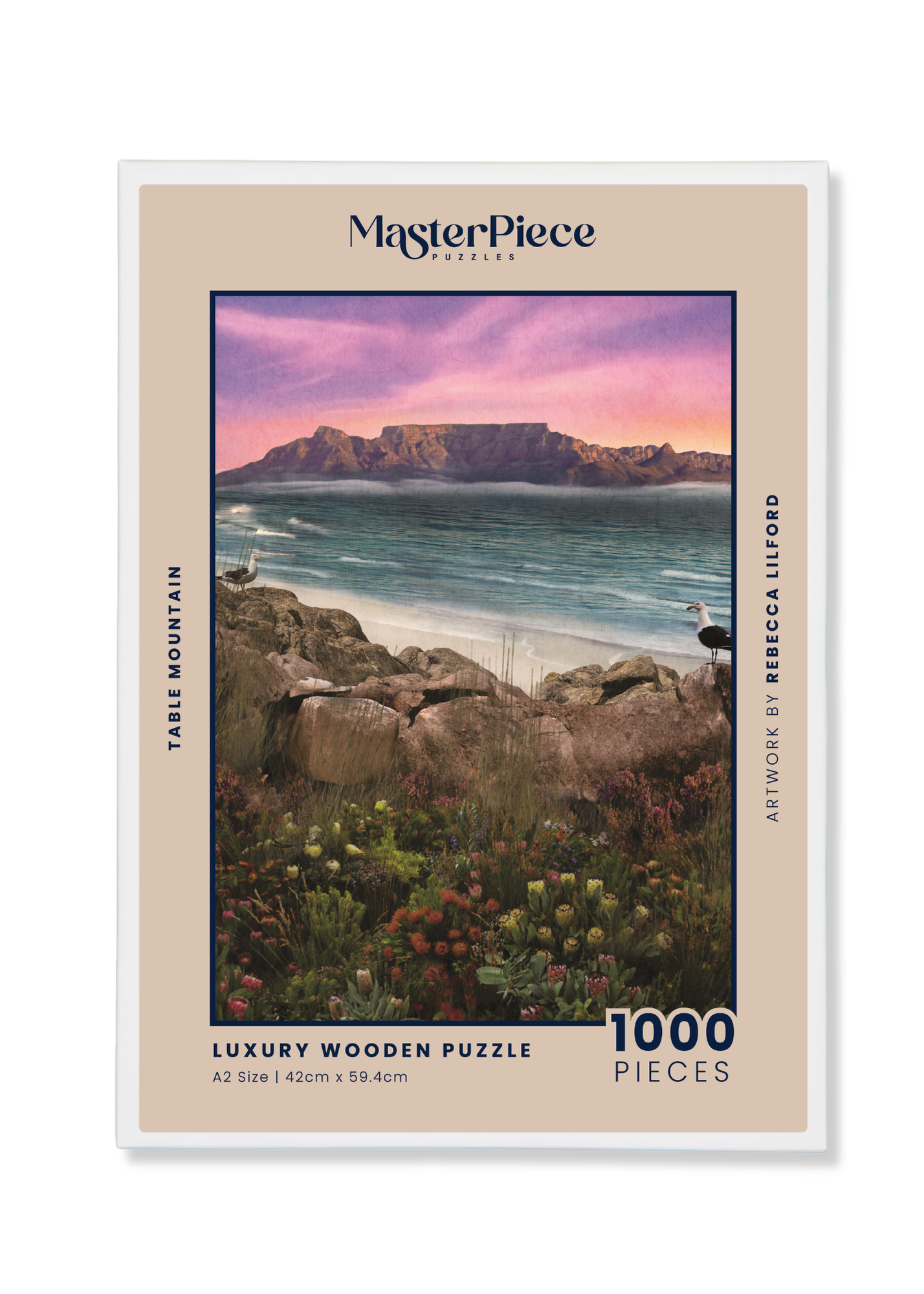 Table Mountain is a MasterPiece wooden jigsaw puzzle from the African Odyssey poster series designed to showcase Africa’s most iconic natural wonders. This design captures the iconic flat-topped mountain overlooking Cape Town, South Africa. Precision-cut from 3mm thick wood and expertly printed, our MasterPiece puzzles offer a tactile and satisfying puzzling experience like no other. They are perfect for art lovers, nature enthusiasts and anyone looking for a thoughtful gift.
