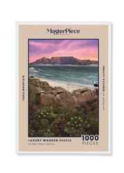 Table Mountain is a MasterPiece wooden jigsaw puzzle from the African Odyssey poster series designed to showcase Africa’s most iconic natural wonders. This design captures the iconic flat-topped mountain overlooking Cape Town, South Africa. Precision-cut from 3mm thick wood and expertly printed, our MasterPiece puzzles offer a tactile and satisfying puzzling experience like no other. They are perfect for art lovers, nature enthusiasts and anyone looking for a thoughtful gift.