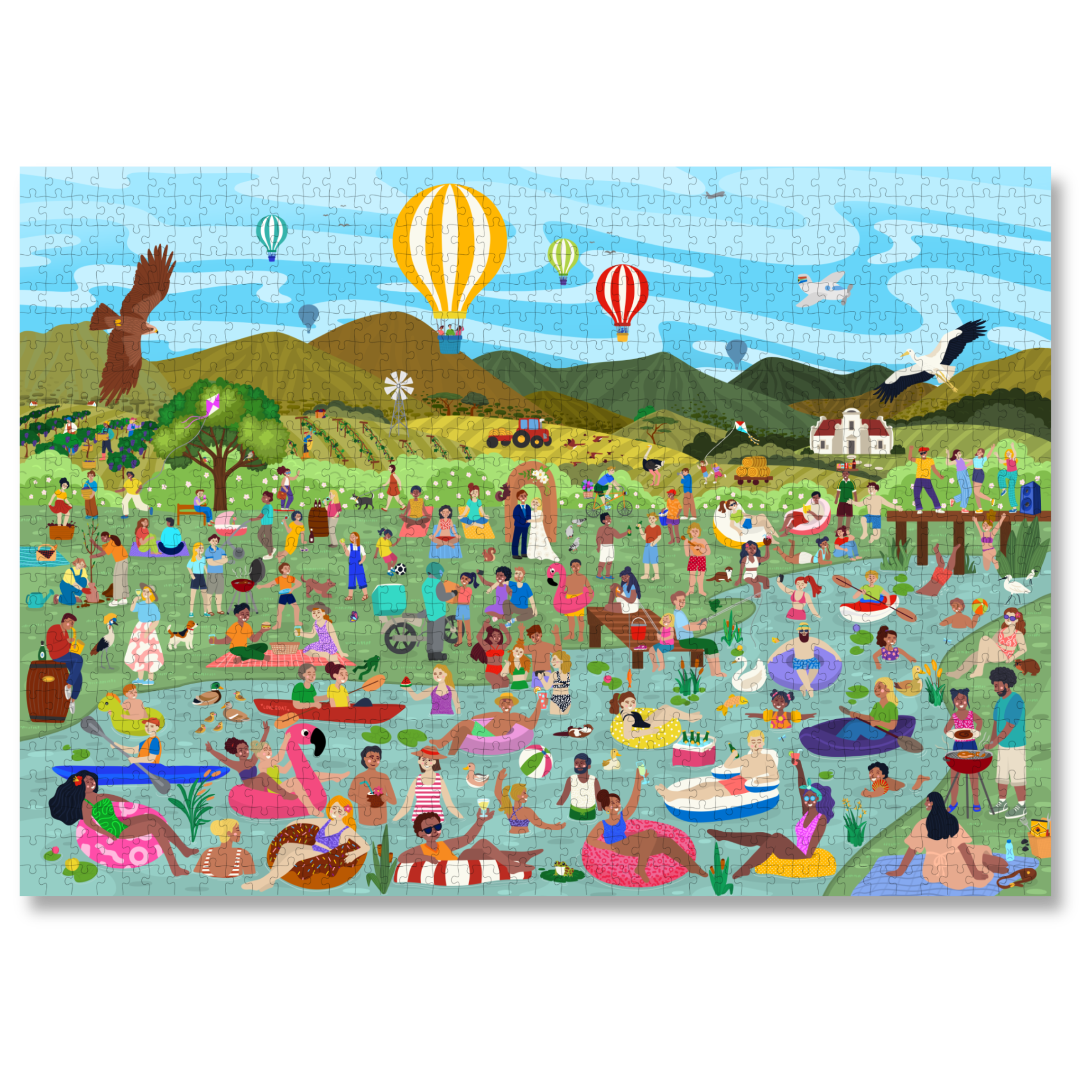Along The Breede is a premium wooden jigsaw puzzle that features a vibrant and playful illustration, by Bianca Louise, that captures the energy of a summer day along the Breede river in the Western Cape. Bursting with intricate details, this puzzle is as fun to explore as it is to complete. This puzzle is ideal for adults, art lovers and gift buyers.