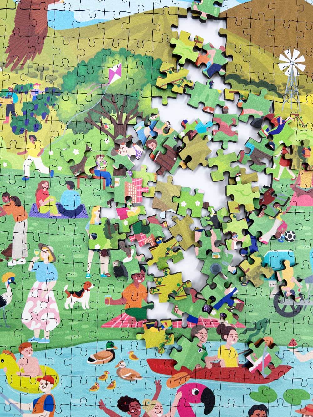 Along The Breede is a premium wooden jigsaw puzzle that features a vibrant and playful illustration that captures the energy of a summer day along the Breede river in the Western Cape. Bursting with intricate details, this puzzle is as fun to explore as it is to complete. This puzzle is ideal for adults, art lovers and gift buyers.