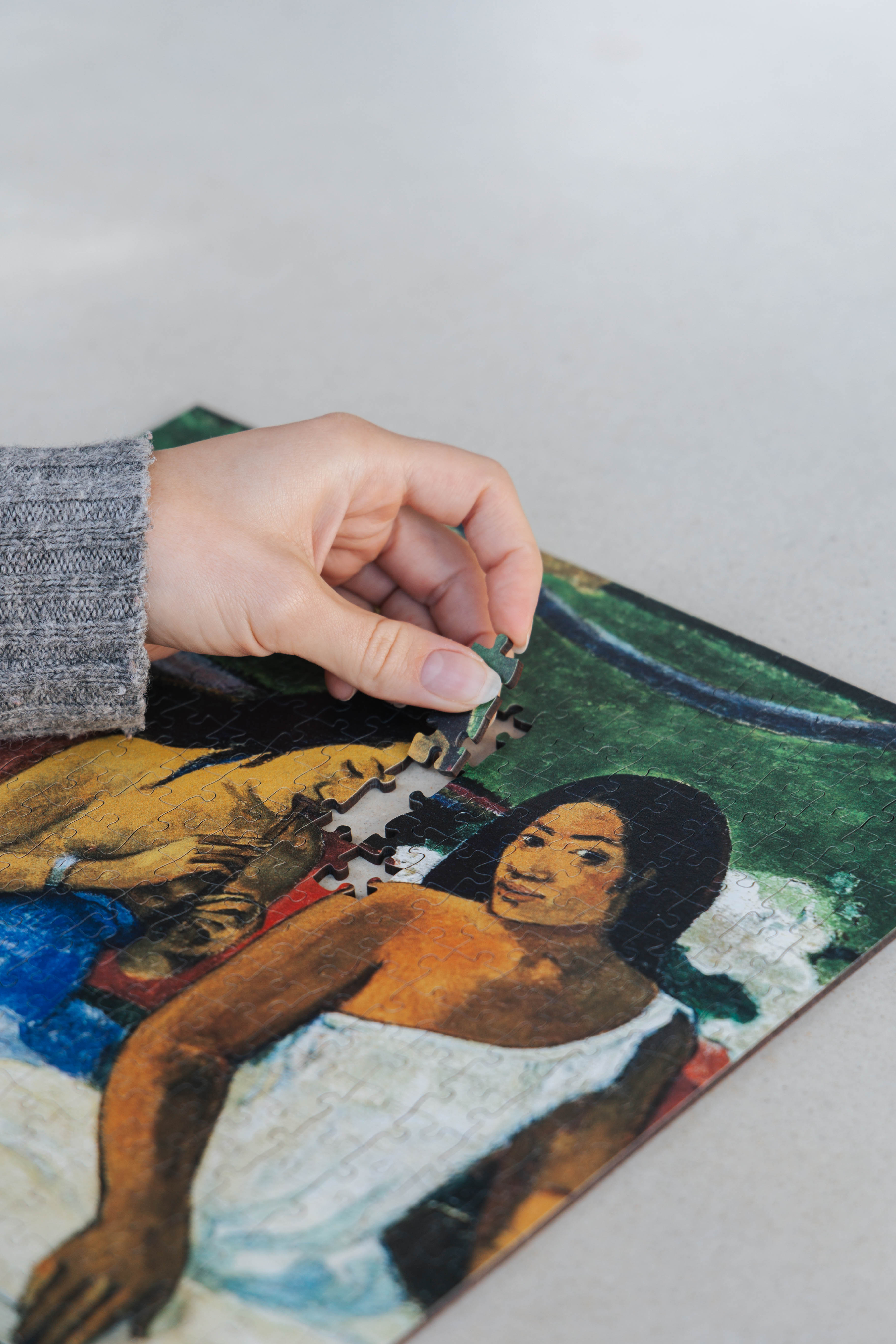Arearea is a MasterPiece wooden jigsaw puzzle of one of Paul Gauguin's paintings. This is a vibrant Post-Impressionist painting depicting a lush Tahitian landscape. Precision-cut from 3mm thick wood and expertly printed, our MasterPiece puzzles offer a tactile and satisfying puzzling experience like no other. They are perfect for classic art lovers and anyone looking for a thoughtful gift. 