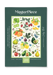 A premium wooden jigsaw puzzle of a watercolour artwork of ripe fruits, buzzing bees and fluttering butterflies, painted by Libby Bell. They are perfect for art lovers, garden admirers and anyone looking for a thoughtful gift.