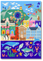 Cape Town is wooden jigsaw that features some of the most iconic landmarks of South Africa's mother city, created in Kelly McChesney's typically fun style with her signature blue which makes an appearance in all of her designs! Precision-cut from 3mm thick wood and expertly printed, our MasterPiece puzzles offer a tactile and satisfying puzzling experience like no other. They are perfect for art lovers, proud South Africans, tourists and anyone looking for a thoughtful gift.