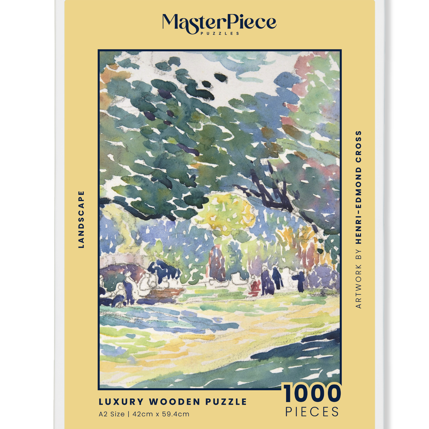 Landscape is a MasterPiece wooden jigsaw puzzle of one of Henri-Edmond Cross’s paintings. This artwork features dynamic brushstrokes and rich, earthy tones, capturing a windswept countryside under a dramatic sky.

Precision-cut from 3mm thick wood and expertly printed, our MasterPiece puzzles offer a tactile and satisfying puzzling experience like no other. They are perfect for classic art lovers and anyone looking for a thoughtful gift. 