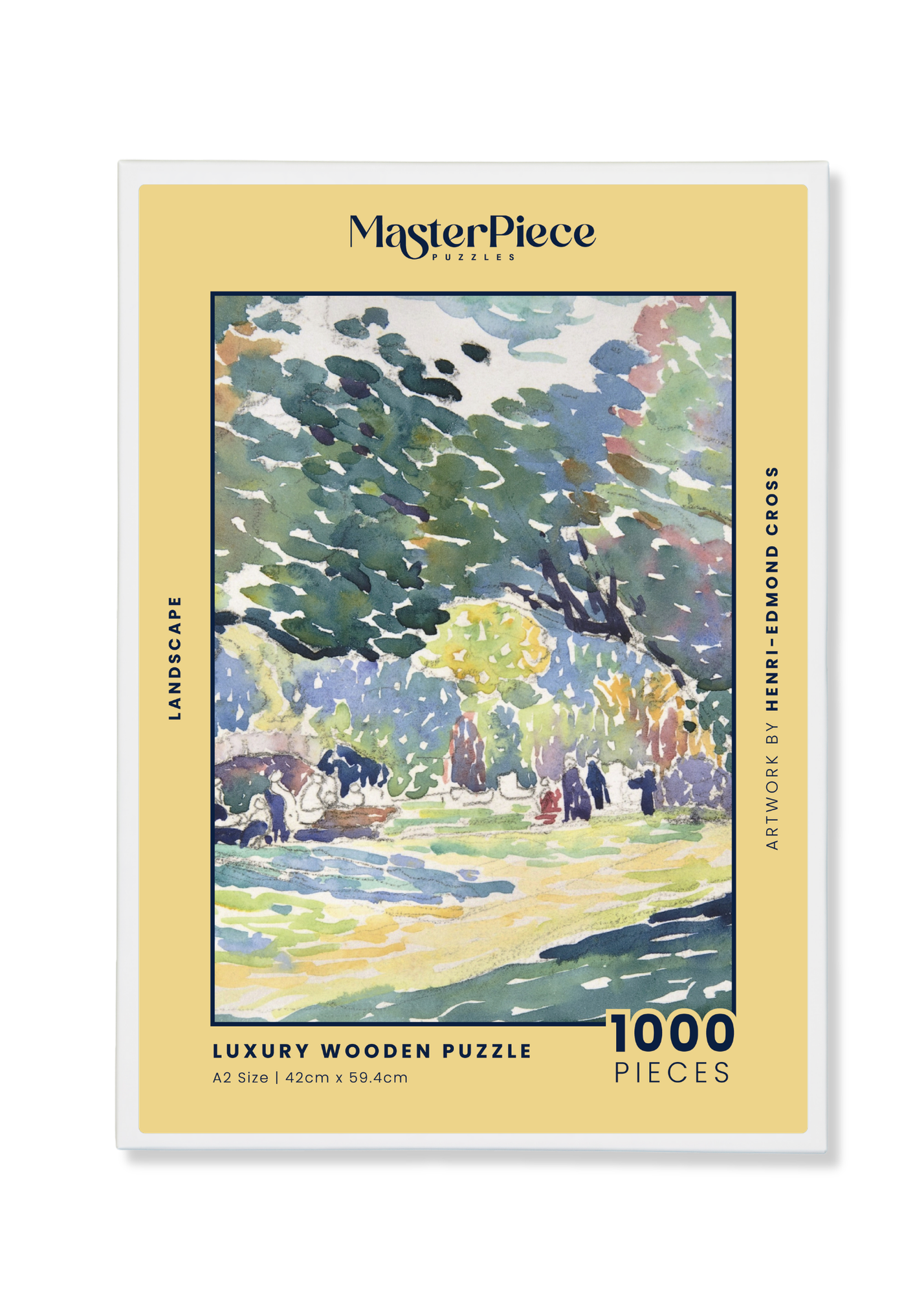 Landscape is a MasterPiece wooden jigsaw puzzle of one of Henri-Edmond Cross’s paintings. This artwork features dynamic brushstrokes and rich, earthy tones, capturing a windswept countryside under a dramatic sky.

Precision-cut from 3mm thick wood and expertly printed, our MasterPiece puzzles offer a tactile and satisfying puzzling experience like no other. They are perfect for classic art lovers and anyone looking for a thoughtful gift. 