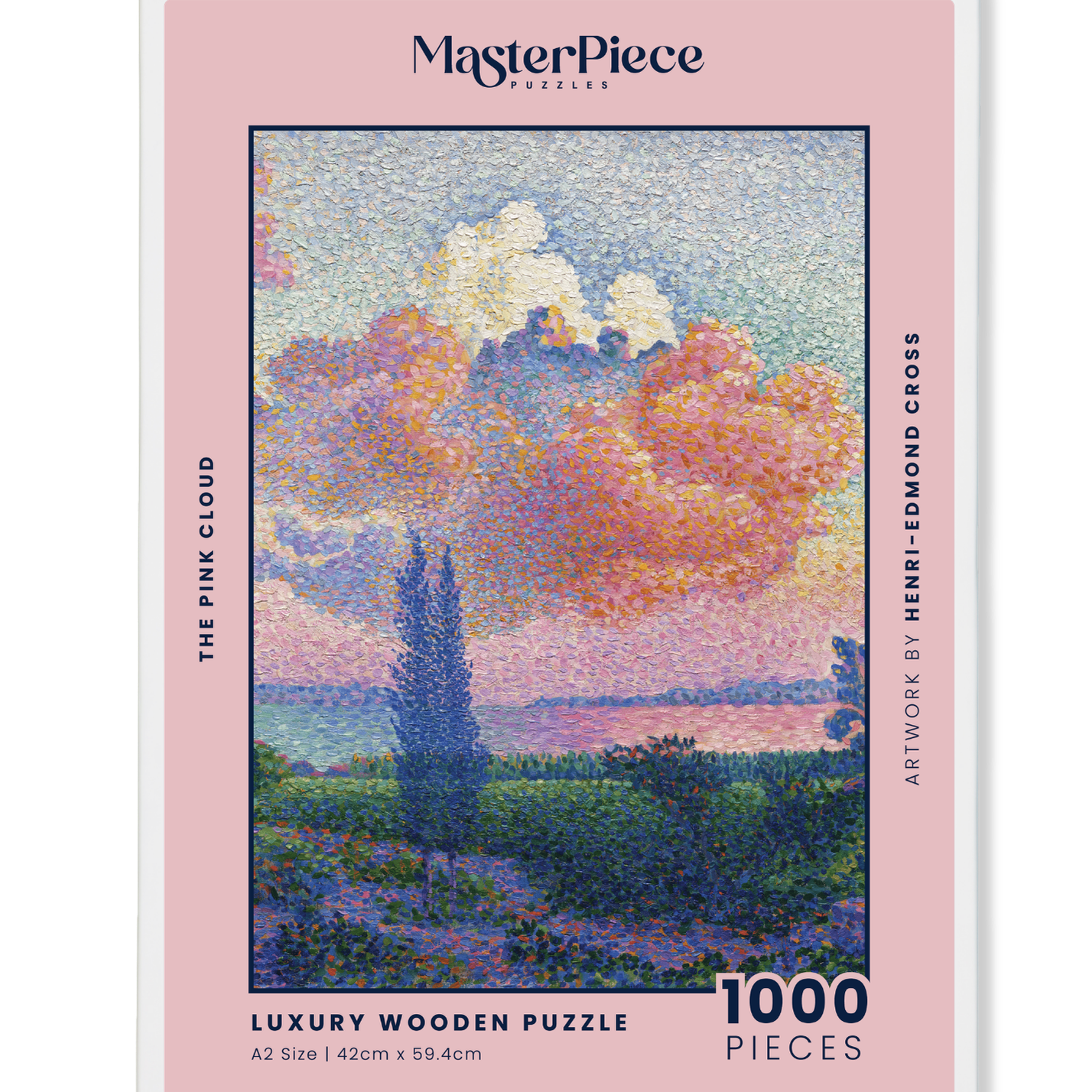 The Pink Cloud is a MasterPiece wooden jigsaw puzzle of a serene landscape featuring a soft, glowing sky. This artwork captures Henri-Edmond Cross’s expressive use of colour and atmosphere.

Precision-cut from 3mm thick wood and expertly printed, our MasterPiece puzzles offer a tactile and satisfying puzzling experience like no other. They are perfect for classic art lovers and anyone looking for a thoughtful gift. 