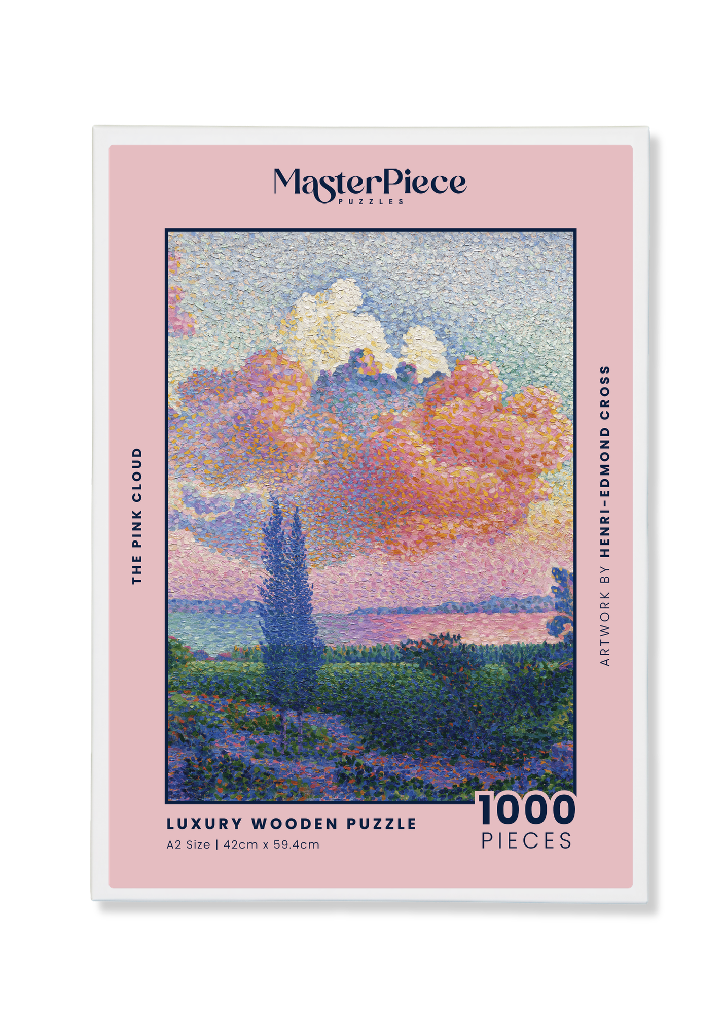 The Pink Cloud is a MasterPiece wooden jigsaw puzzle of a serene landscape featuring a soft, glowing sky. This artwork captures Henri-Edmond Cross’s expressive use of colour and atmosphere.

Precision-cut from 3mm thick wood and expertly printed, our MasterPiece puzzles offer a tactile and satisfying puzzling experience like no other. They are perfect for classic art lovers and anyone looking for a thoughtful gift. 