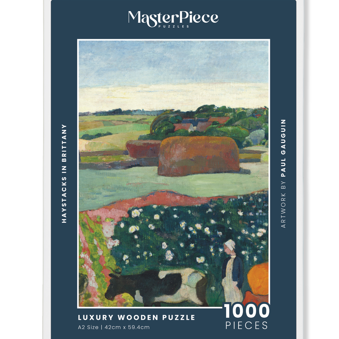Haystacks in Brittany is a MasterPiece wooden jigsaw puzzle of a Post-Impressionist oil painting by Paul Gauguin, reflecting his third stay in Brittany.

Precision-cut from 3mm thick wood and expertly printed, our MasterPiece puzzles offer a tactile and satisfying puzzling experience like no other. They are perfect for classic art lovers and anyone looking for a thoughtful gift. 