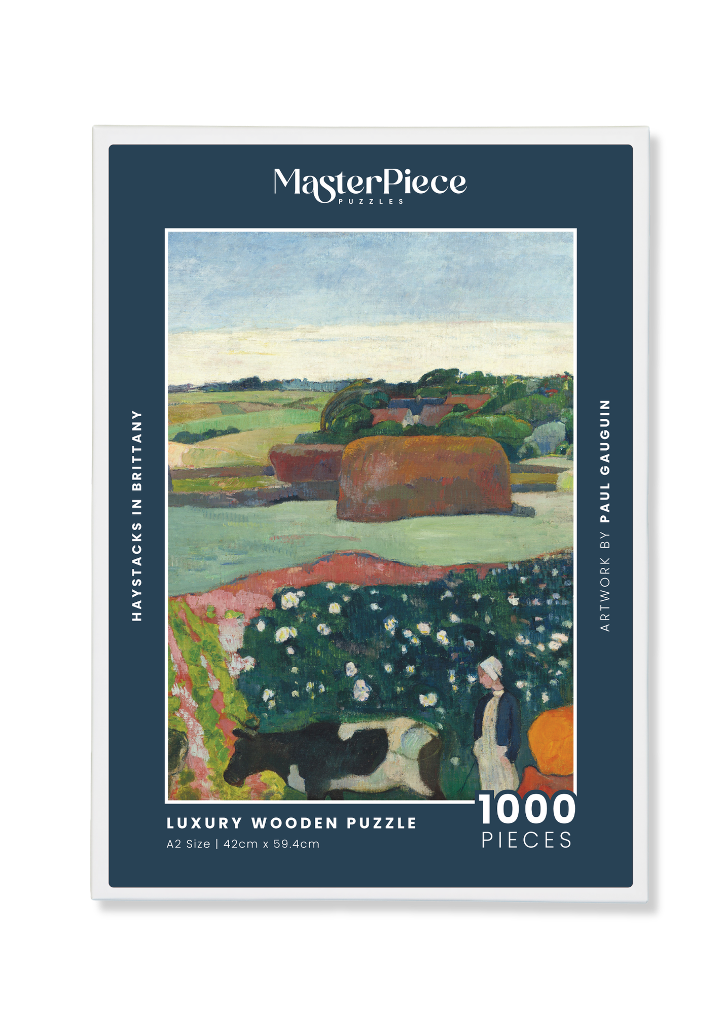 Haystacks in Brittany is a MasterPiece wooden jigsaw puzzle of a Post-Impressionist oil painting by Paul Gauguin, reflecting his third stay in Brittany.

Precision-cut from 3mm thick wood and expertly printed, our MasterPiece puzzles offer a tactile and satisfying puzzling experience like no other. They are perfect for classic art lovers and anyone looking for a thoughtful gift. 