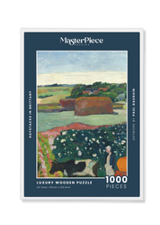 Haystacks in Brittany is a MasterPiece wooden jigsaw puzzle of a Post-Impressionist oil painting by Paul Gauguin, reflecting his third stay in Brittany.

Precision-cut from 3mm thick wood and expertly printed, our MasterPiece puzzles offer a tactile and satisfying puzzling experience like no other. They are perfect for classic art lovers and anyone looking for a thoughtful gift. 