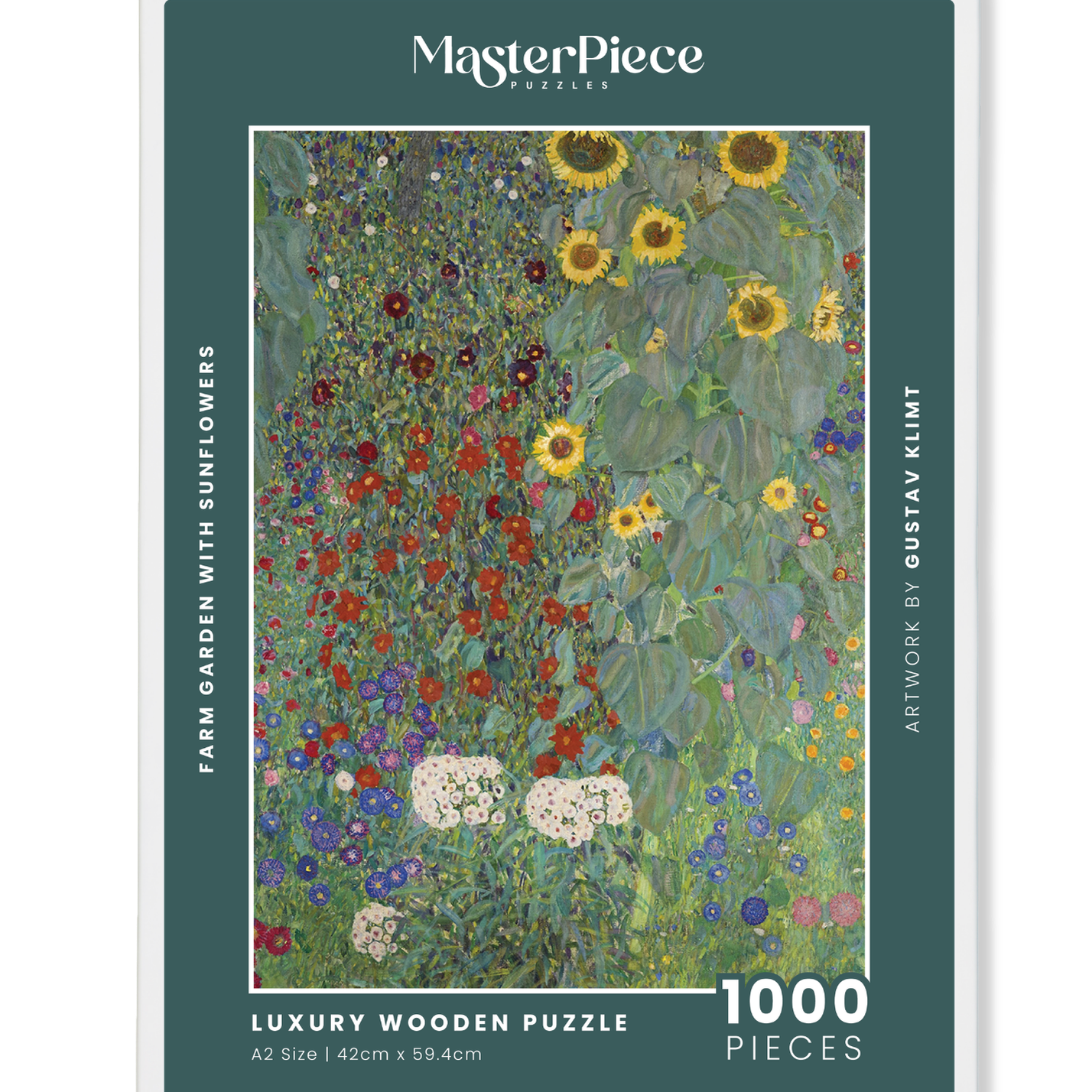 Farm Garden with Sunflowers is a MasterPiece wooden jigsaw puzzle of one of Gustav Klimt’s paintings. This richly detailed painting captures a blooming garden in full colour, showcasing Klimt’s signature style and love for organic beauty.

Precision-cut from 3mm thick wood and expertly printed, our MasterPiece puzzles offer a tactile and satisfying puzzling experience like no other. They are perfect for classic art lovers and anyone looking for a thoughtful gift. 