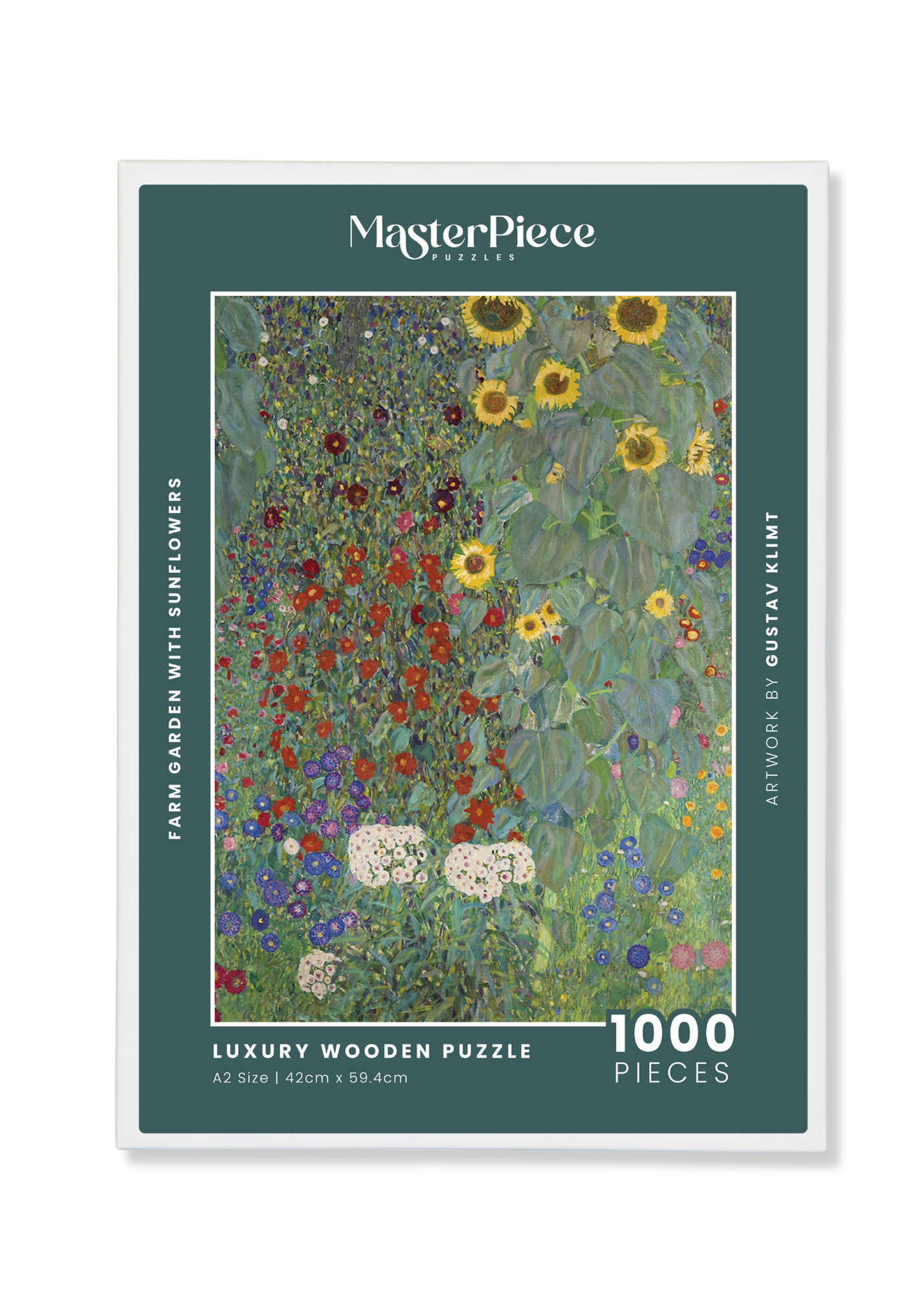 Farm Garden with Sunflowers is a MasterPiece wooden jigsaw puzzle of one of Gustav Klimt’s paintings. This richly detailed painting captures a blooming garden in full colour, showcasing Klimt’s signature style and love for organic beauty.

Precision-cut from 3mm thick wood and expertly printed, our MasterPiece puzzles offer a tactile and satisfying puzzling experience like no other. They are perfect for classic art lovers and anyone looking for a thoughtful gift. 
