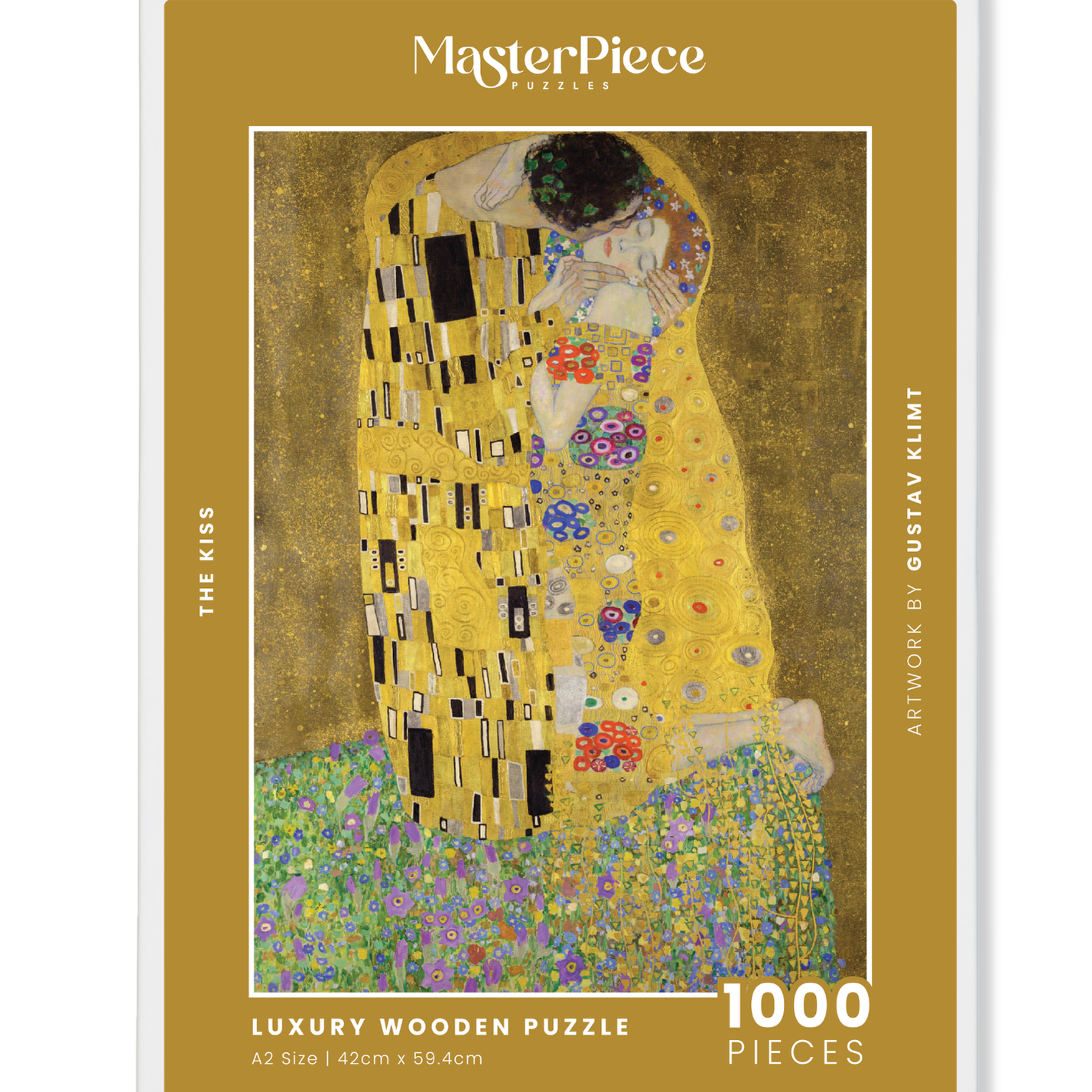 The Kiss is a MasterPiece wooden jigsaw puzzle of one of Gustav Klimt’s most celebrated paintings. This artwork of the Golden Period portrays an intimate embrace between two lovers, enveloped in a shimmering golden cloak adorned with intricate patterns. 

Precision-cut from 3mm thick wood and expertly printed, our MasterPiece puzzles offer a tactile and satisfying puzzling experience like no other. They are perfect for classic art lovers and anyone looking for a thoughtful gift.