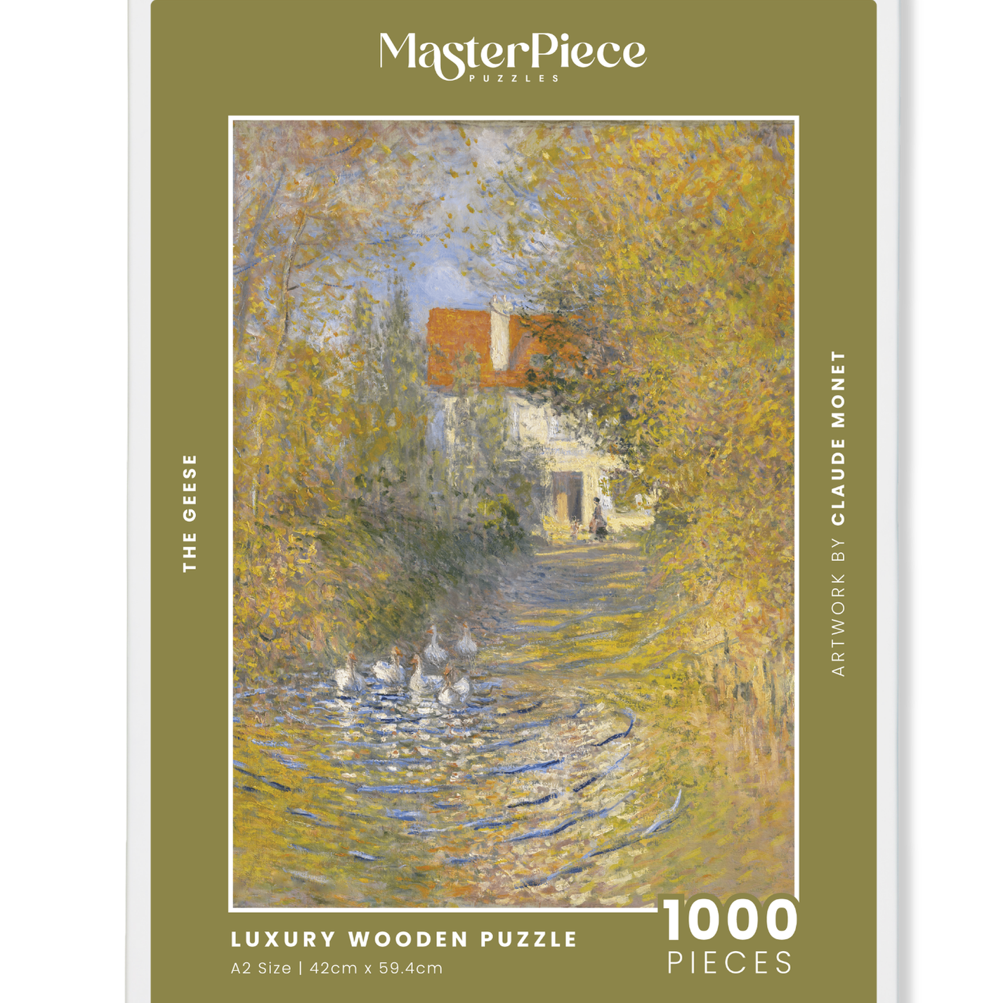 The Geese is a MasterPiece wooden jigsaw puzzle of a tranquil painting by Monet. Featuring, soft brushstrokes and serene scenery and a gaggle of geese.

Precision-cut from 3mm thick wood and expertly printed, our MasterPiece puzzles offer a tactile and satisfying puzzling experience like no other. They are perfect for classic art lovers and anyone looking for a thoughtful gift. 