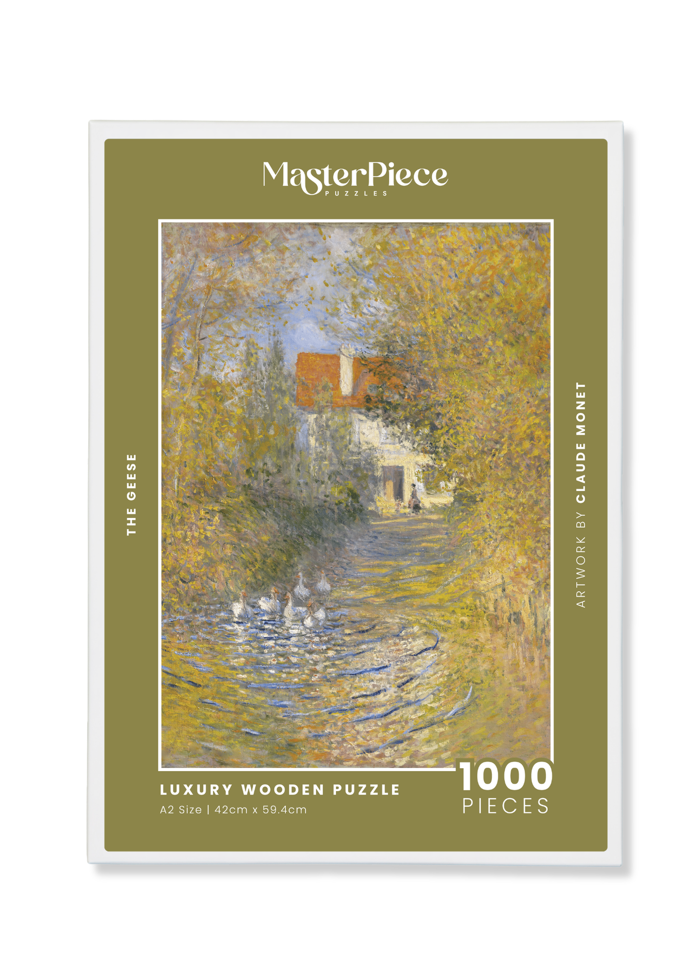 The Geese is a MasterPiece wooden jigsaw puzzle of a tranquil painting by Monet. Featuring, soft brushstrokes and serene scenery and a gaggle of geese.

Precision-cut from 3mm thick wood and expertly printed, our MasterPiece puzzles offer a tactile and satisfying puzzling experience like no other. They are perfect for classic art lovers and anyone looking for a thoughtful gift. 