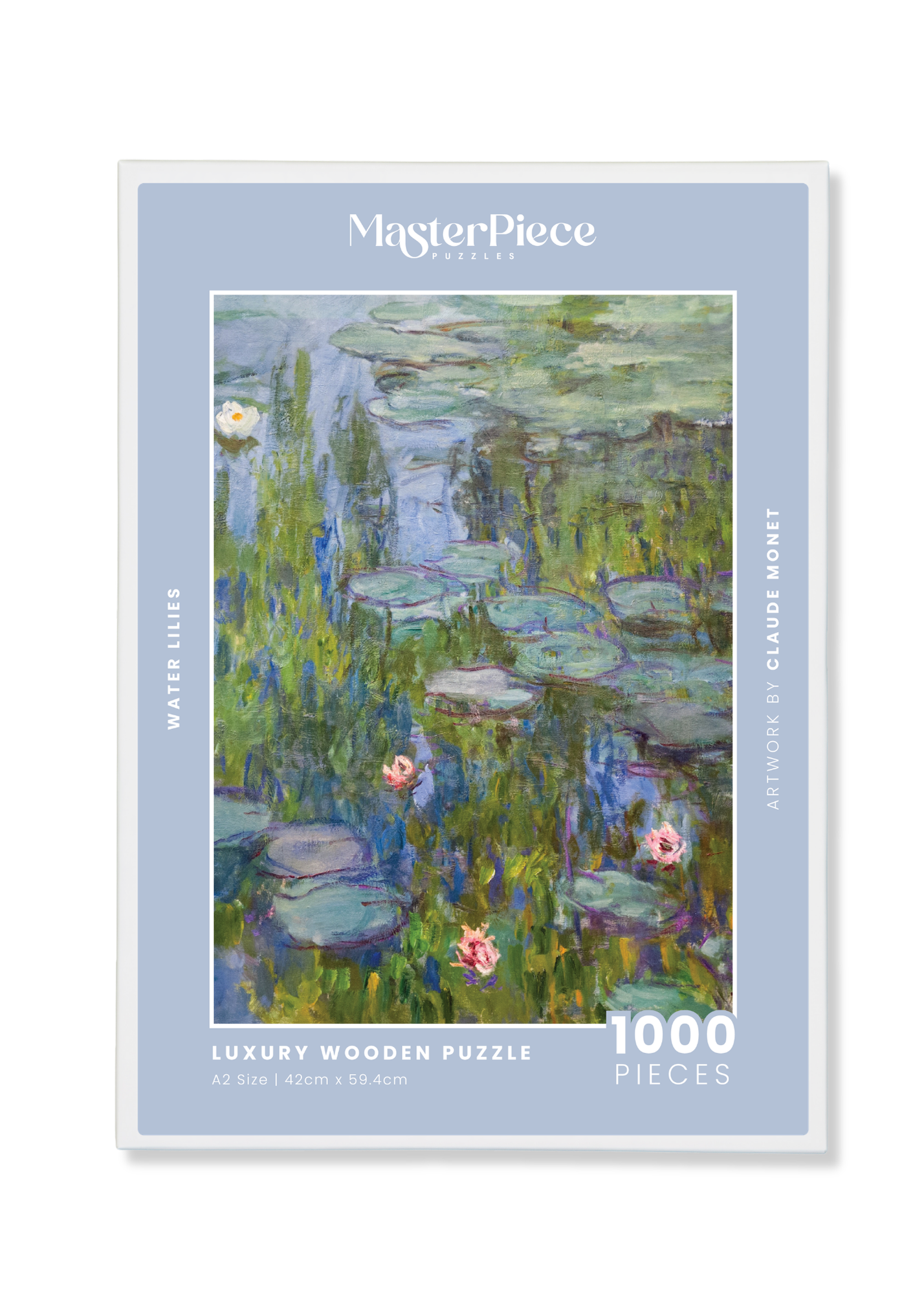Water Lilies is a MasterPiece wooden jigsaw puzzle of one of Claude Monet’s iconic paintings. This Impressionist piece captures the tranquil beauty of his garden in Giverny. The artwork showcases a&nbsp; pond filled with water lilies in soft, blended hues of blue, green and pink.&nbsp;

Precision-cut from 3mm wood and expertly printed, our MasterPiece puzzles offer a tactile and satisfying puzzling experience like no other. They are perfect for classic art lovers and anyone looking for a&nbsp;thoughtfu