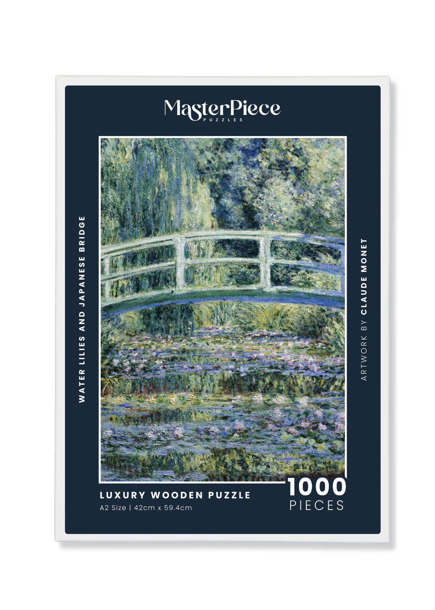Water Lilies and Japanese Bridge is a&nbsp;MasterPiece wooden jigsaw puzzle&nbsp;of one of Claude Monet’s iconic paintings. This is an Impressionist masterpiece portraying his garden in Giverny. The painting features a serene pond covered in floating water lilies, with a softly arched Japanese bridge overhead.&nbsp;

Precision-cut from 3mm wood and expertly printed, our MasterPiece puzzles offer a tactile and satisfying puzzling experience like no other. They are perfect for&nbsp;classic&nbsp;art lovers&nbs