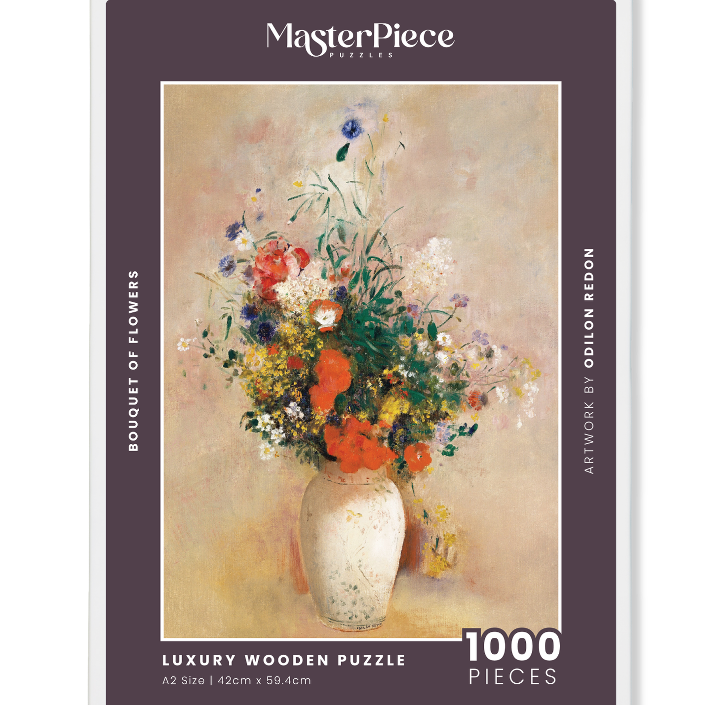 Bouquet of Flowers is a MasterPiece wooden jigsaw puzzle of Odilon Redon’s painting of a colourful floral arrangement. This artwork reflects Redon’s distinct, expressive style.

Precision-cut from 3mm thick wood and expertly printed, our MasterPiece puzzles offer a tactile and satisfying puzzling experience like no other. They are perfect for classic art lovers, floral enthusiasts and anyone looking for a thoughtful gift. 