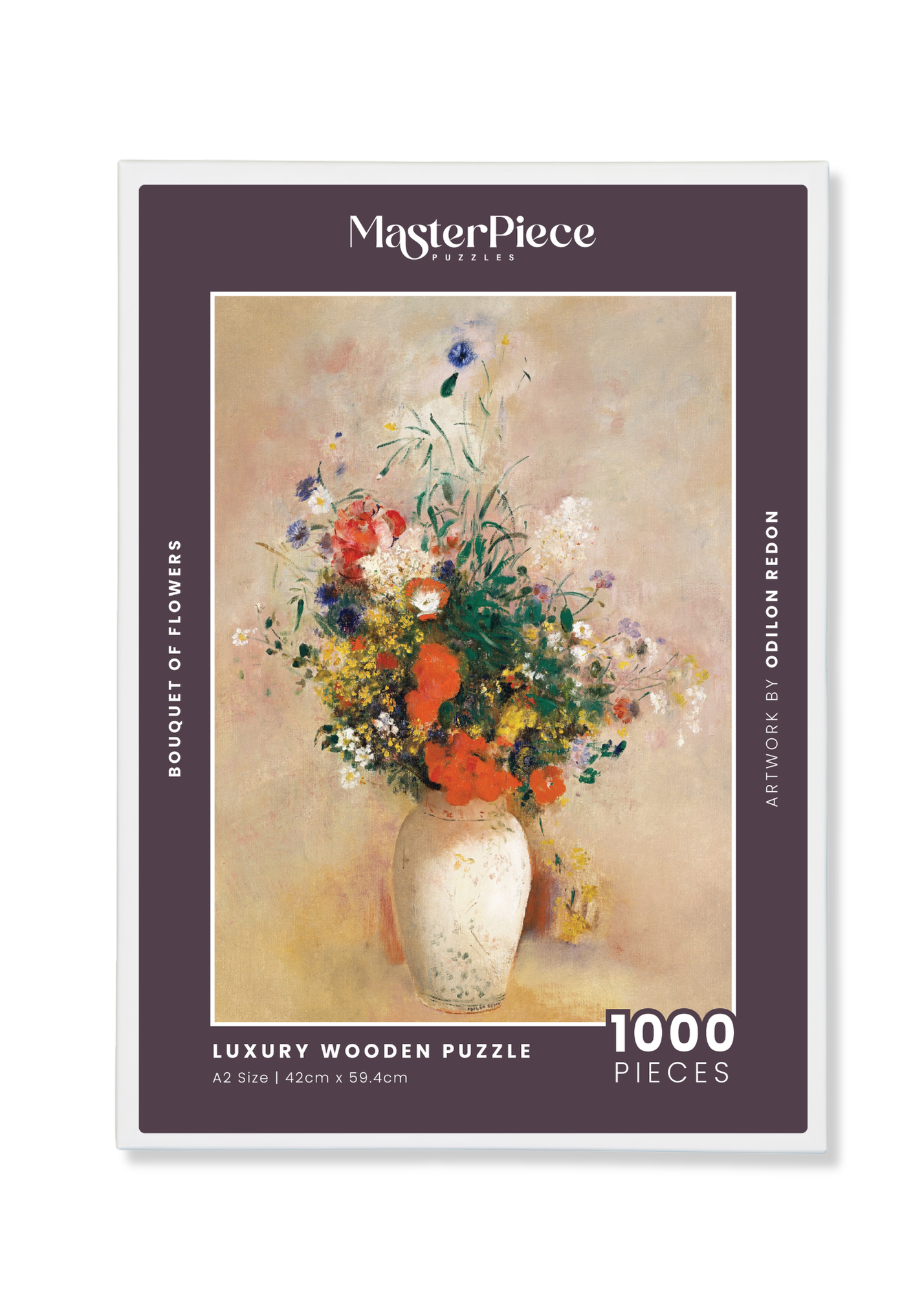 Bouquet of Flowers is a MasterPiece wooden jigsaw puzzle of Odilon Redon’s painting of a colourful floral arrangement. This artwork reflects Redon’s distinct, expressive style.

Precision-cut from 3mm thick wood and expertly printed, our MasterPiece puzzles offer a tactile and satisfying puzzling experience like no other. They are perfect for classic art lovers, floral enthusiasts and anyone looking for a thoughtful gift. 