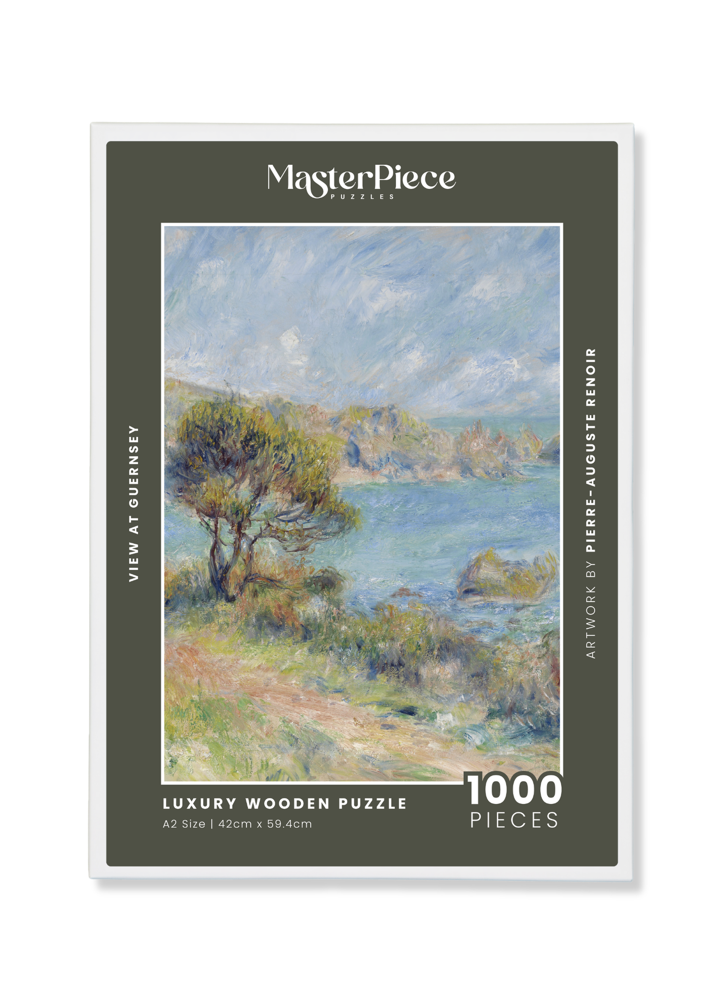 View At Guernsey is a&nbsp;MasterPiece wooden jigsaw puzzle&nbsp;of an Impressionist artwork, by Pierre-Auguste Renoir, that captures the Channel Island's picturesque coastal landscape, depicting rolling hills, lush greenery and the shimmering blue sea.&nbsp;&nbsp;

Precision-cut from 3mm wood and expertly printed, our MasterPiece puzzles offer a tactile and satisfying puzzling experience like no other. They are perfect for&nbsp;classic&nbsp;art lovers&nbsp;and anyone looking for a&nbsp;thoughtful gift.