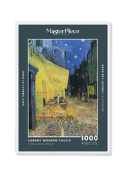 Café Terrace at Night is a MasterPiece wooden jigsaw puzzle of Vincent Van Gogh's painting featuring a warm glow of a café under a starry sky. Precision-cut from 3mm thick wood and expertly printed, our MasterPiece puzzles offer a tactile and satisfying puzzling experience like no other. They are perfect for classic art lovers and anyone looking for a thoughtful gift. 
