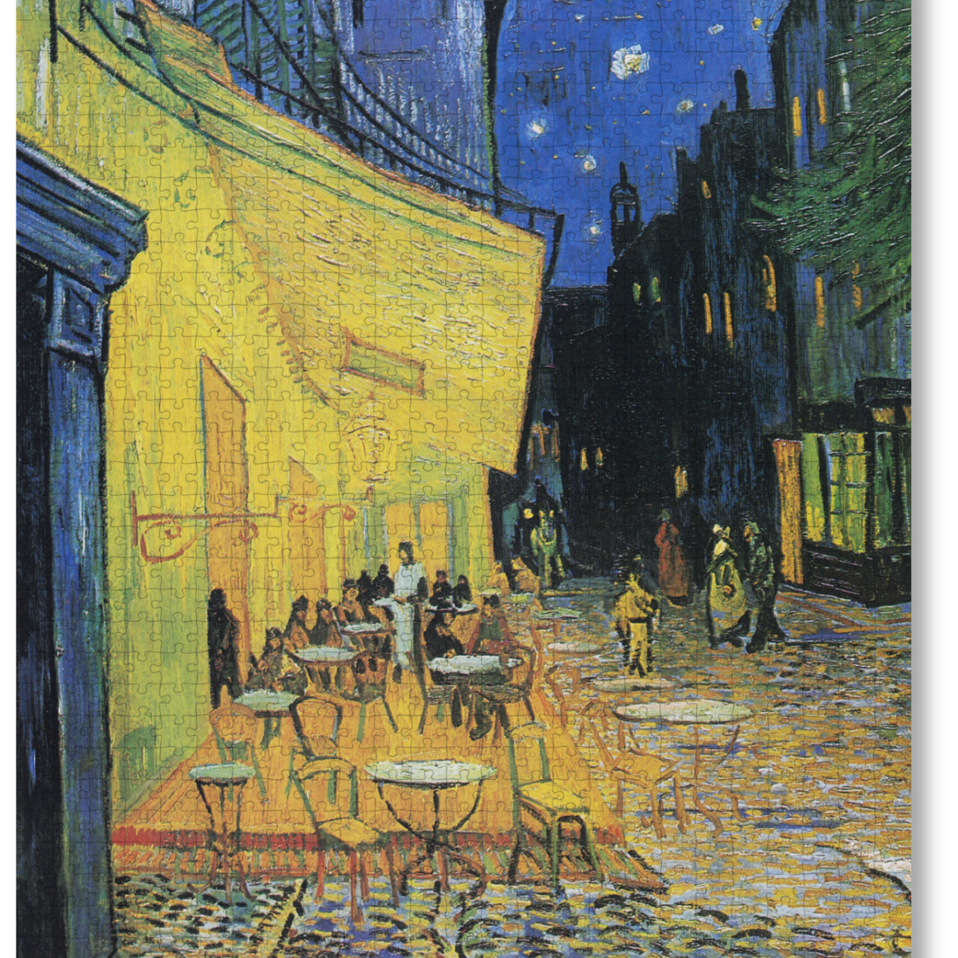 Café Terrace at Night is a MasterPiece wooden jigsaw puzzle of Vincent Van Gogh's painting featuring a warm glow of a café under a starry sky. Precision-cut from 3mm thick wood and expertly printed, our MasterPiece puzzles offer a tactile and satisfying puzzling experience like no other. They are perfect for classic art lovers and anyone looking for a thoughtful gift. 