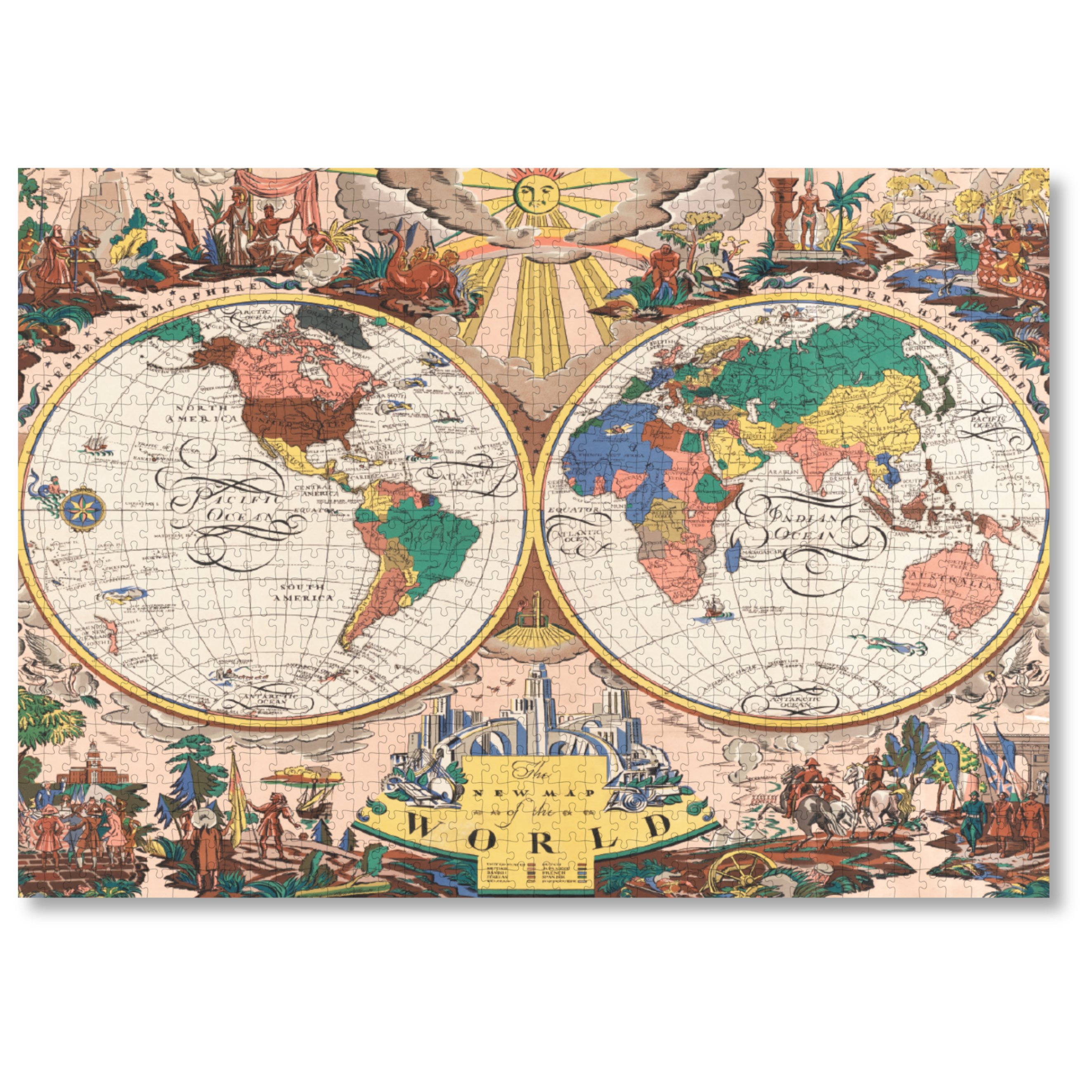 Edward Everett Henry's Map is a MasterPiece wooden jigsaw puzzle of 'The new map of the world (1928)', a vintage illustration by Edward Everett Henry. The map was originally published in 1928.

Precision-cut from 3mm thick wood and expertly printed, our MasterPiece puzzles offer a tactile and satisfying puzzling experience like no other. They are perfect for art lovers, travelers, those who are wanderlust and anyone looking for a thoughtful gift. 