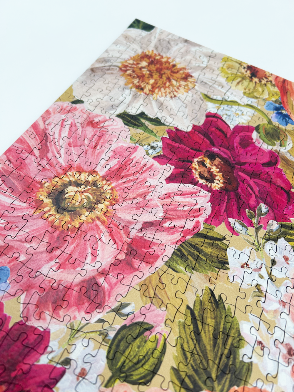 Floral puzzle with completed sections on a light background