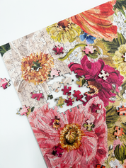 Floral puzzle with completed sections on a white background