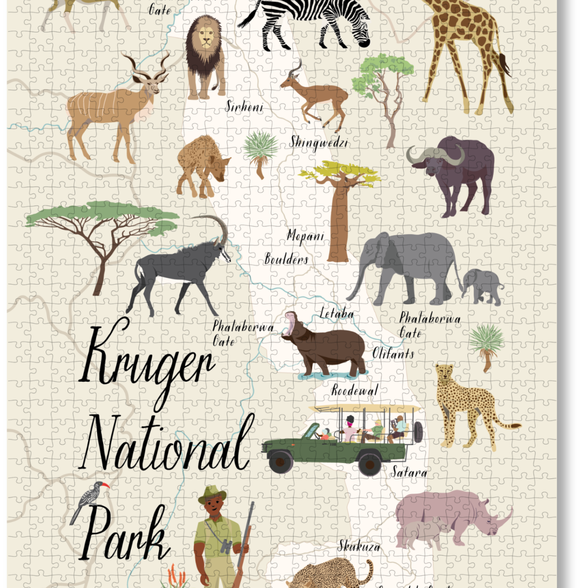 Kruger National Park is a MasterPiece wooden jigsaw puzzle of South Africa’s world-famous wildlife haven. This premium wooden map puzzle celebrates its vast savannahs, iconic animals and diverse ecosystems. Precision-cut from 3mm thick wood and expertly printed, our MasterPiece puzzles offer a tactile and satisfying puzzling experience like no other. They are perfect for art lovers, proud South Africans, tourists and anyone looking for a thoughtful gift. 