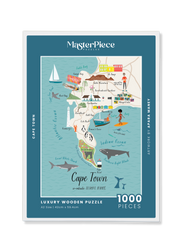 Cape Town is a MasterPiece wooden jigsaw puzzle that features the city as an illustrated map. Perfect for art lovers, proud South Africans, anyone looking for a thoughtful gift or a keepsake of Cape Town.