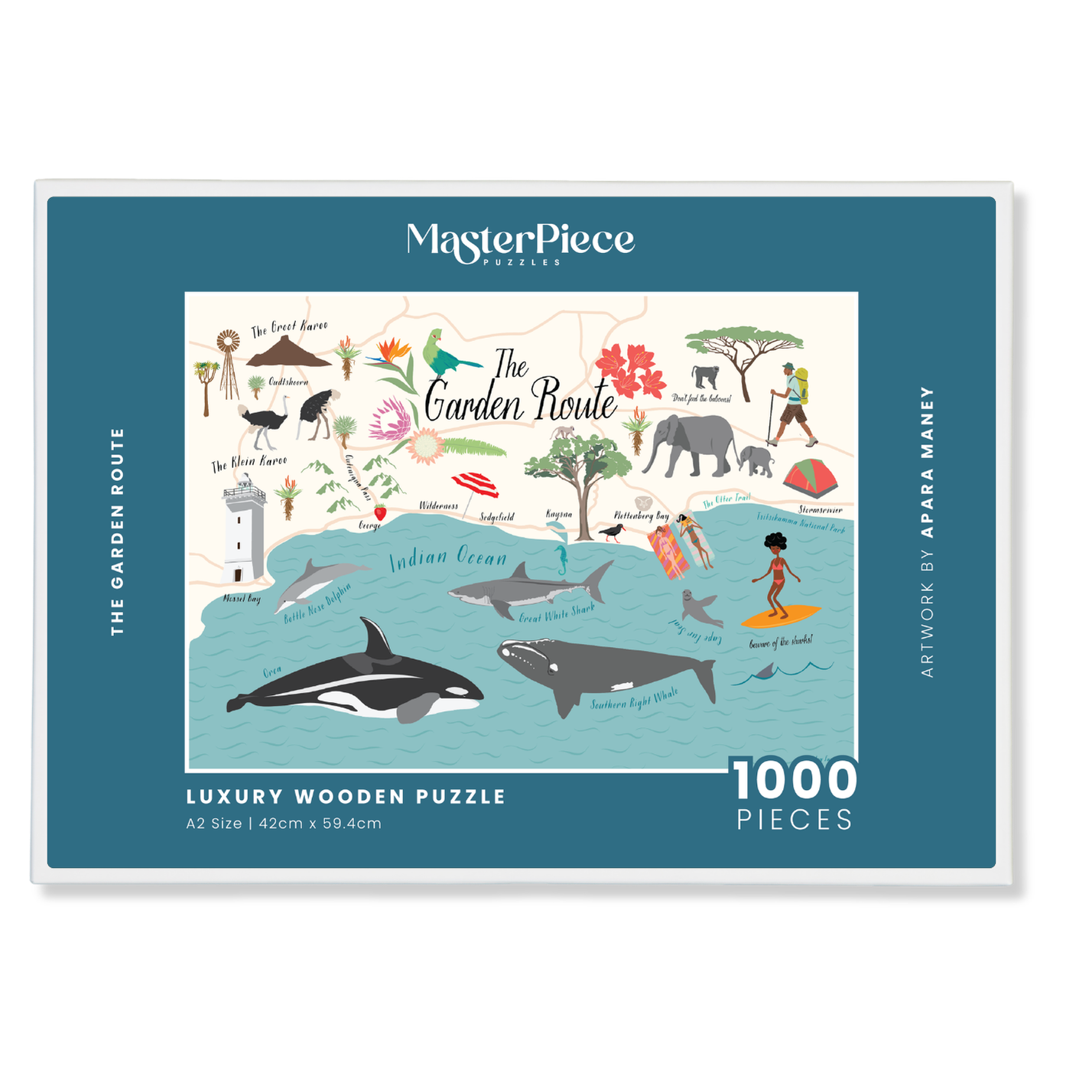 The Garden Route is a MasterPiece wooden jigsaw puzzle that features the stunning stretch of coast, forests and mountains along South Africa’s southeastern coast. Precision-cut from 3mm thick wood and expertly printed, our MasterPiece puzzles offer a tactile and satisfying puzzling experience like no other. They are perfect for art lovers, proud South Africans, tourists and anyone looking for a thoughtful gift. 