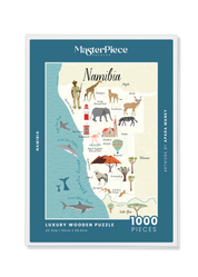 Namibia is a MasterPiece wooden jigsaw puzzle of a beautifully illustrated map that brings the country’s landscapes and stories to life. Learn about Namibia’s ocean life, wildlife and heritage sites as you build this puzzle. 
Precision-cut from 3mm thick wood and expertly printed, our MasterPiece puzzles offer a tactile and satisfying puzzling experience like no other. They are perfect for art enthusiasts, Namibia lovers and anyone looking for a thoughtful gift. 