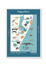 St Lucia is a MasterPiece wooden jigsaw puzzle that features the town where wetlands, wildlife and coastline meet. Uncover this extraordinary town piece by piece with a beautifully illustrated premium wooden puzzle, celebrating its natural wonders and rich biodiversity.
Precision-cut from 3mm thick wood and expertly printed, our MasterPiece puzzles offer a tactile and satisfying puzzling experience like no other. They are perfect for art lovers, proud South Africans and anyone looking for a thoughtful gift.