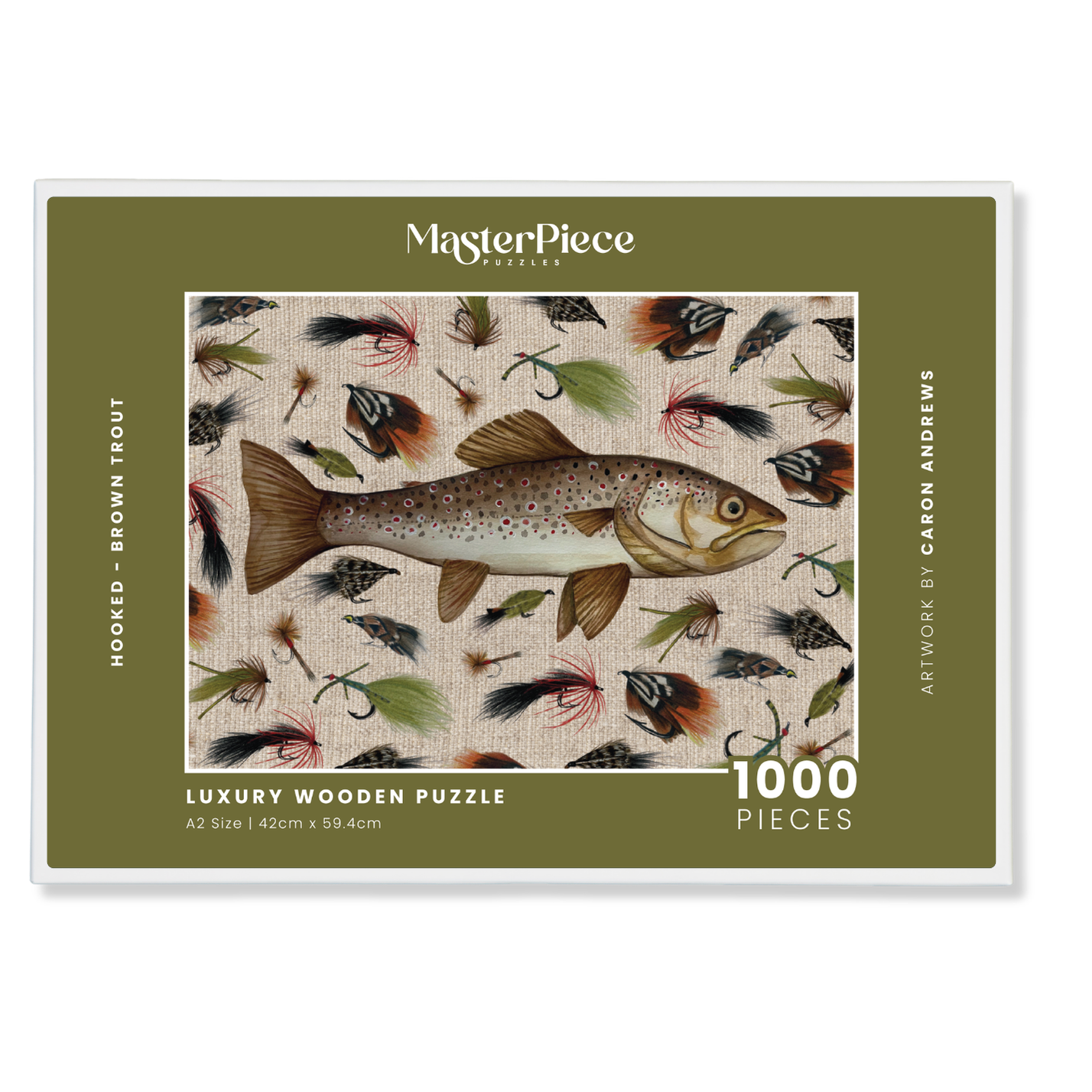 Hooked - Brown Trout is a MasterPiece wooden jigsaw puzzle that celebrates the art of fly fishing! Precision-cut from 3mm thick wood and expertly printed, our MasterPiece puzzles offer a tactile and satisfying puzzling experience like no other. This puzzle is perfect for fly fishing lovers and anyone looking for a thoughtful gift.