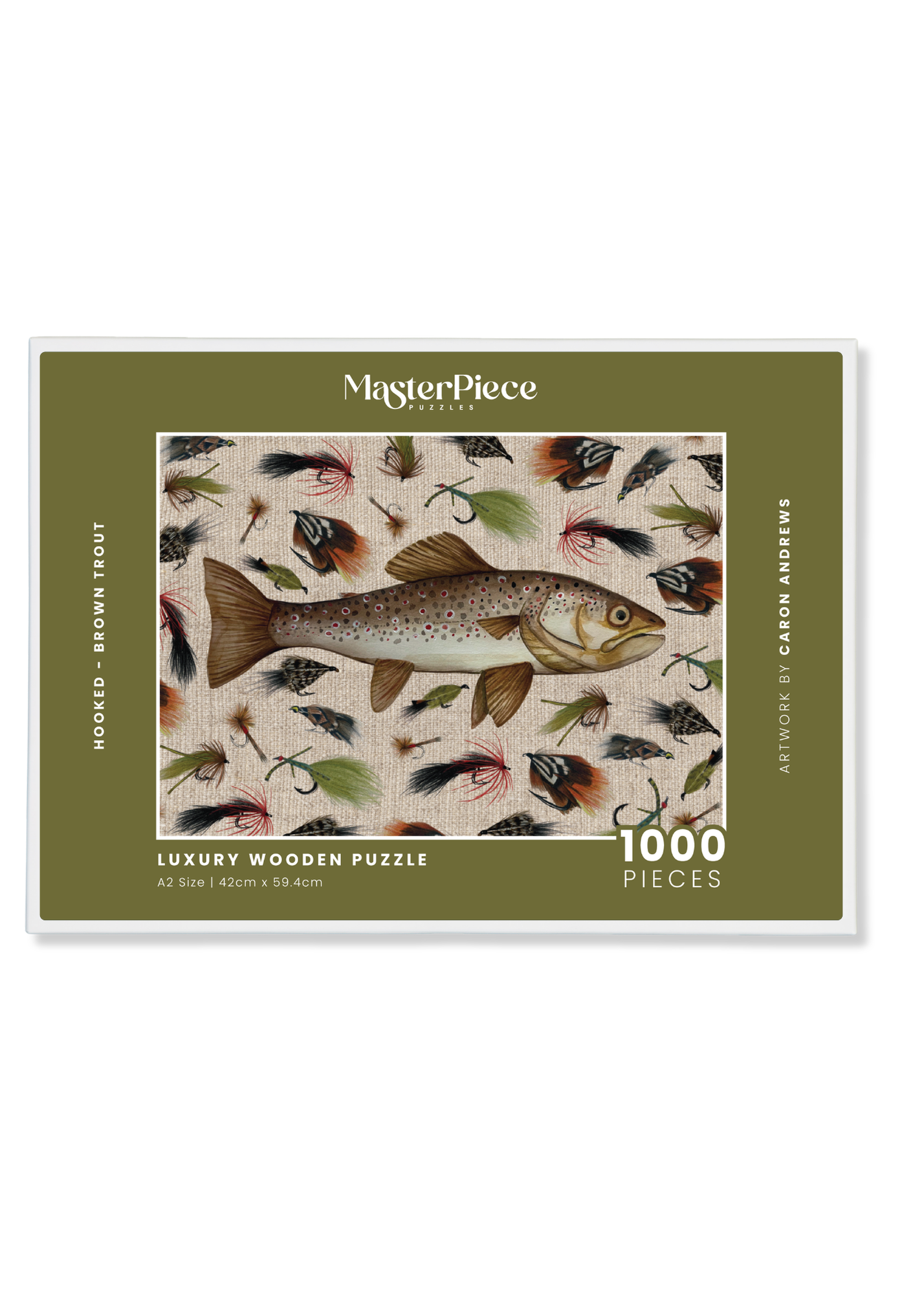 Hooked - Brown Trout is a MasterPiece wooden jigsaw puzzle that celebrates the art of fly fishing! Precision-cut from 3mm thick wood and expertly printed, our MasterPiece puzzles offer a tactile and satisfying puzzling experience like no other. This puzzle is perfect for fly fishing lovers and anyone looking for a thoughtful gift.