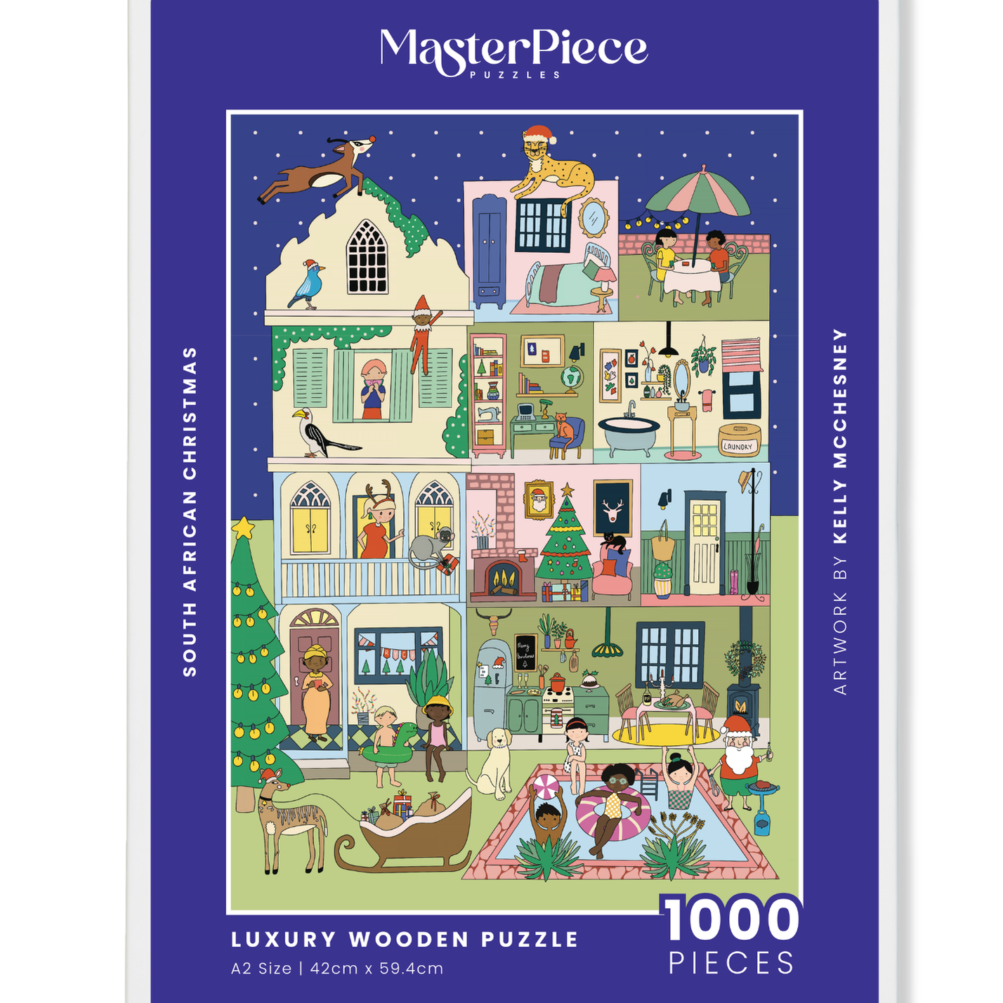 South African Christmas is a&nbsp;MasterPiece&nbsp;wooden jigsaw puzzle&nbsp;that captures the iconic feeling of a South African Christmas! The summer vibe, beloved local birds, animals and other classic 'saffa' elements bring everything together. This puzzle makes the perfect Christmas gift or holiday activity that can bring everyone together!

Precision-cut from 3mm thick wood and expertly printed, our MasterPiece puzzles offer a tactile and satisfying puzzling experience like no other. They are perfect f