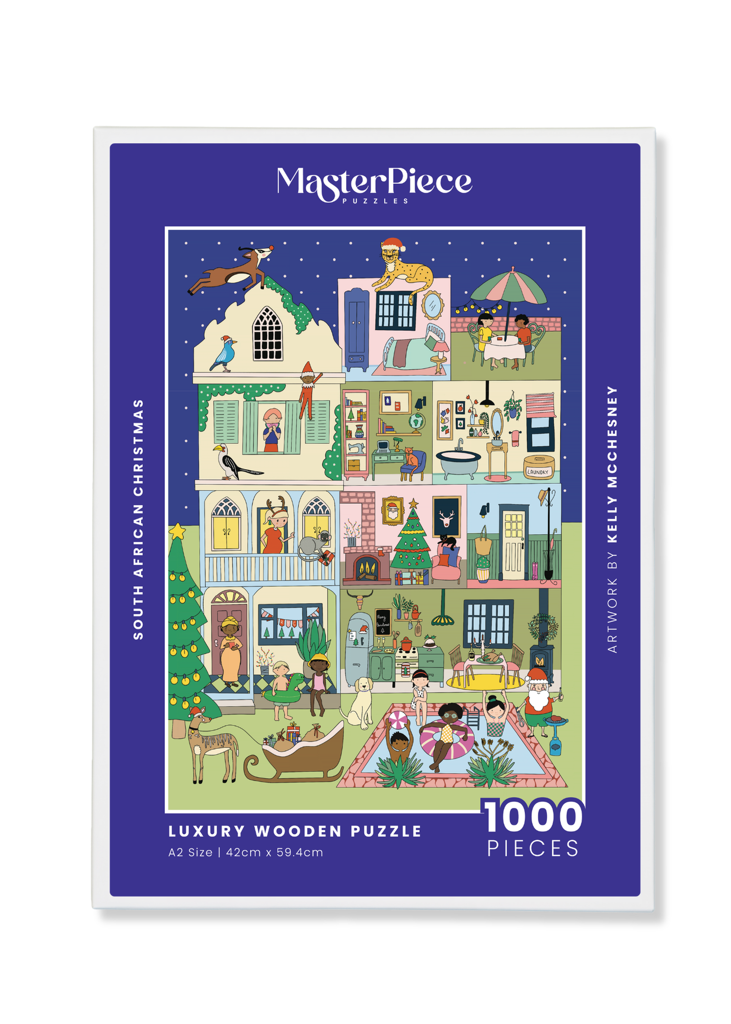 South African Christmas is a&nbsp;MasterPiece&nbsp;wooden jigsaw puzzle&nbsp;that captures the iconic feeling of a South African Christmas! The summer vibe, beloved local birds, animals and other classic 'saffa' elements bring everything together. This puzzle makes the perfect Christmas gift or holiday activity that can bring everyone together!

Precision-cut from 3mm thick wood and expertly printed, our MasterPiece puzzles offer a tactile and satisfying puzzling experience like no other. They are perfect f