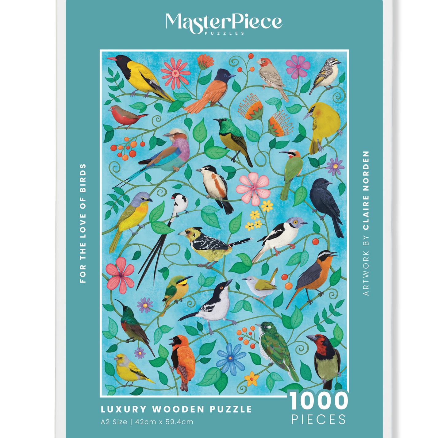 For The Love Of Birds is a MasterPiece wooden jigsaw puzzle that features South Africa's garden birds. The African Paradise Flycatcher, Crested Barbet and Black Headed Oriole are just some of the 24 different species you can spot in this eye-catching puzzle! Precision-cut from 3mm thick wood and expertly printed, our MasterPiece puzzles offer a tactile and satisfying puzzling experience like no other. They are perfect for art lovers, proud South Africans, tourists and anyone looking for a thoughtful gift.
